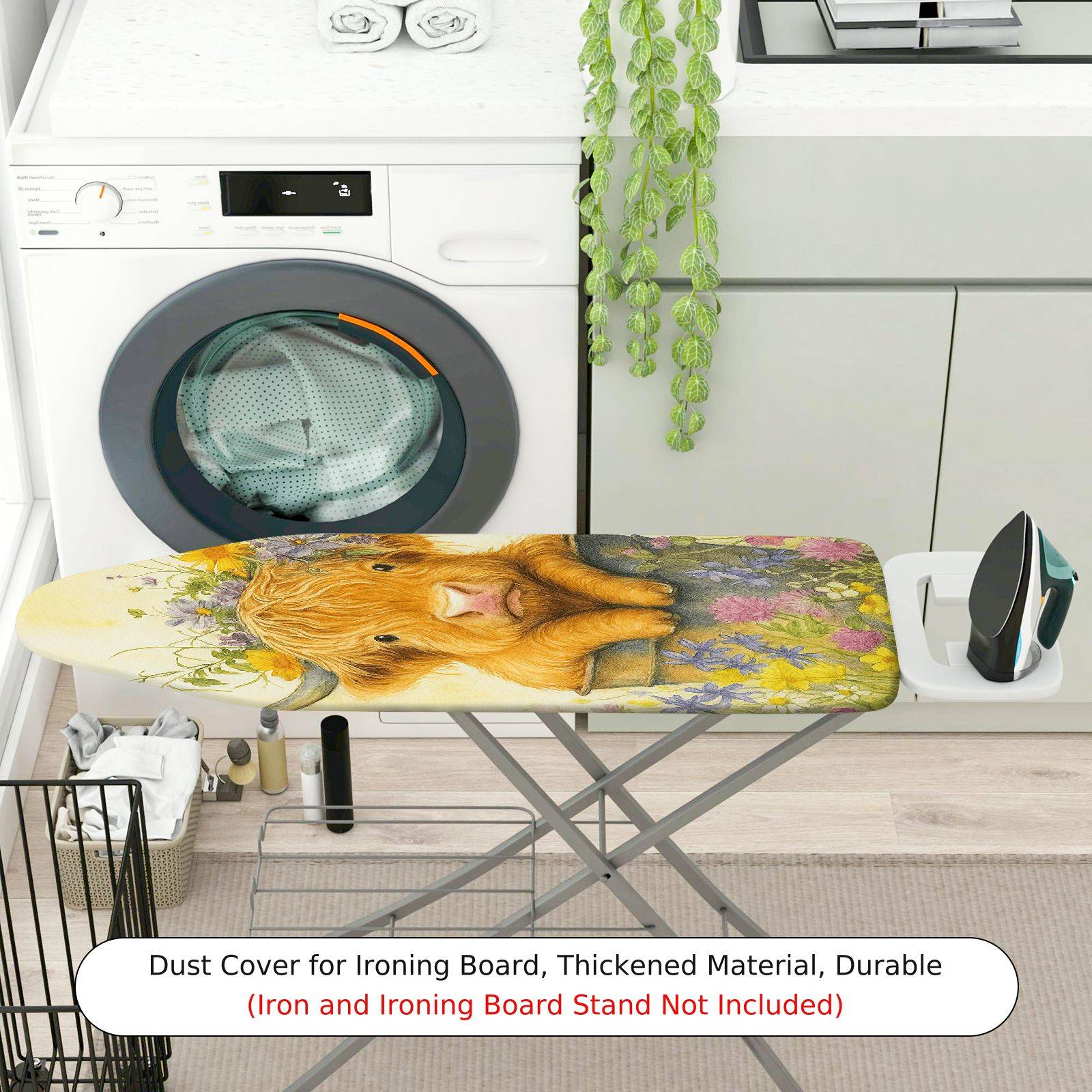 1-Piece Cow Floral Animal  Ironing Board Cover, Universal Size, Without Board