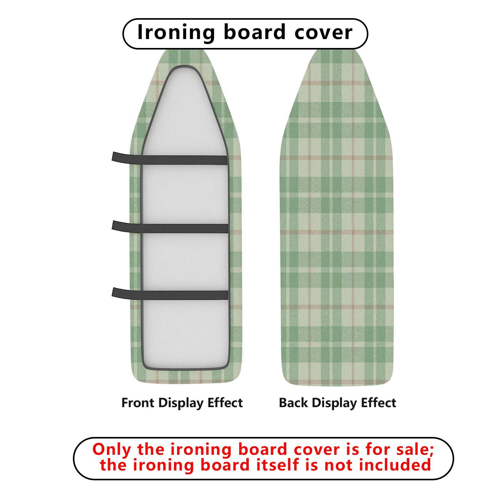 1-Piece Plaid Green Beige  Ironing Board Cover, Universal Size, Without Board