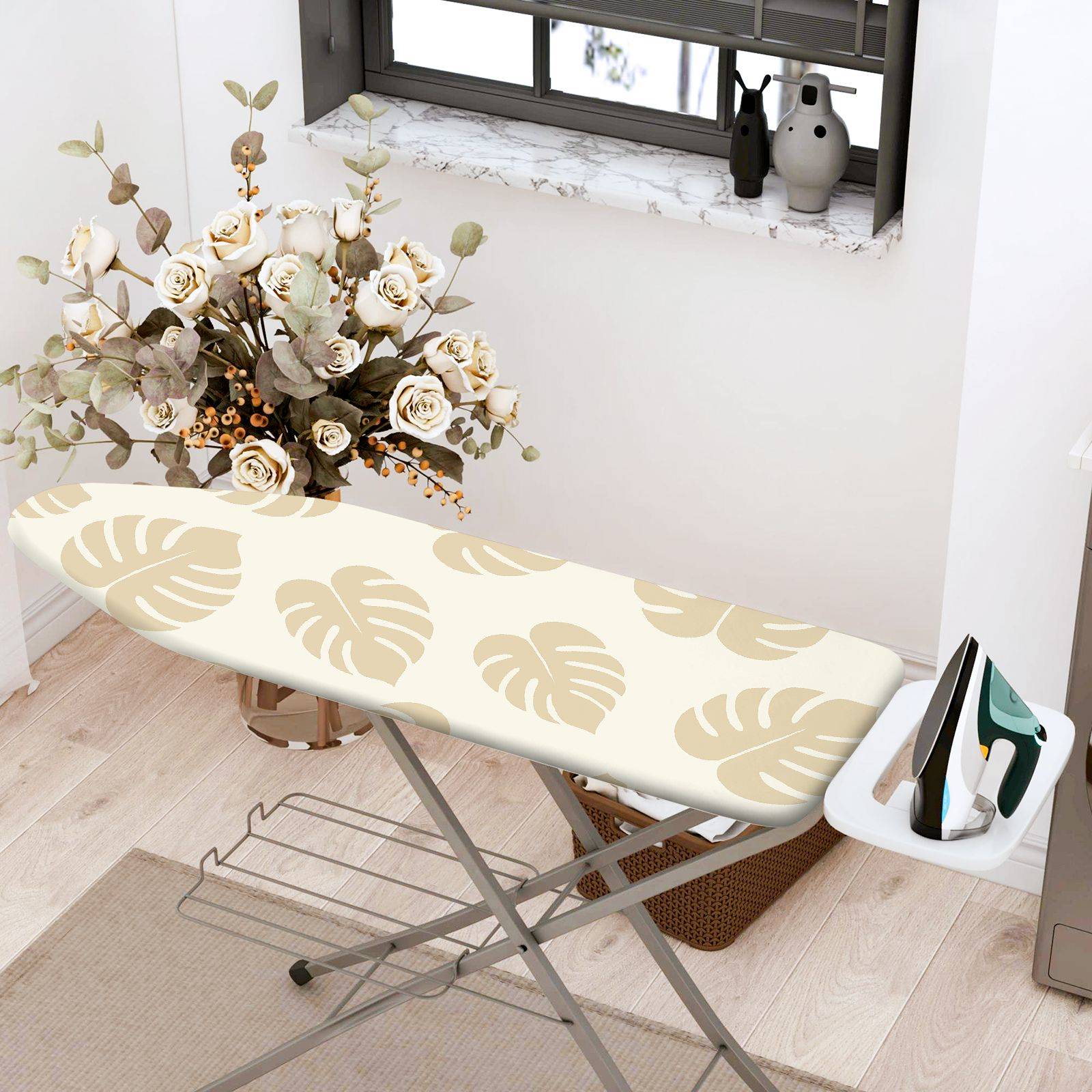 1-Piece Tropical Leaf Beige Pattern  Ironing Board Cover, Universal Size, Without Board