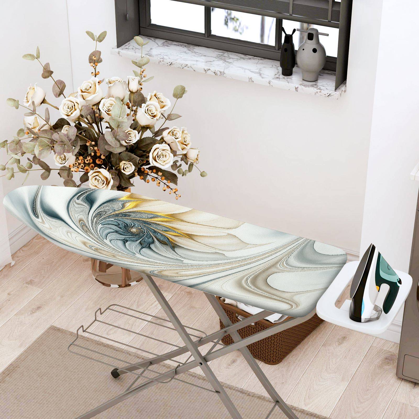 1-Piece Abstract Swirl Gray  Ironing Board Cover, Universal Size, Without Board