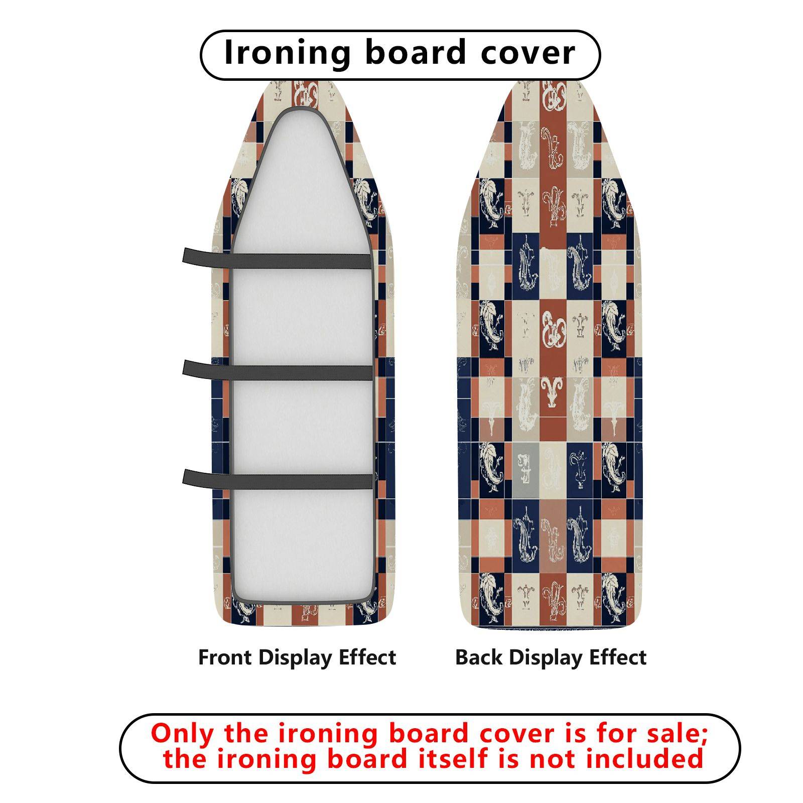 1-Piece Retro Check Floral  Ironing Board Cover, Universal Size, Without Board