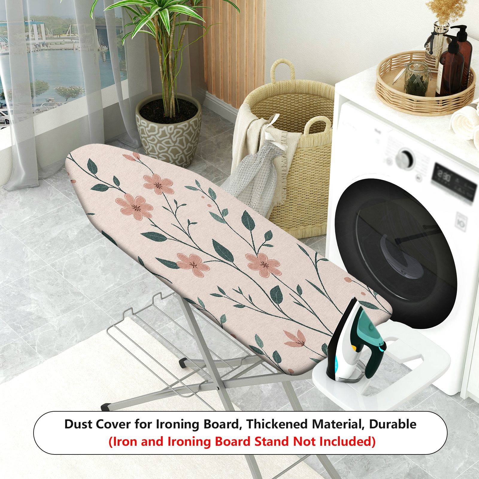1-Piece Floral Beige Leaf  Ironing Board Cover, Universal Size, Without Board