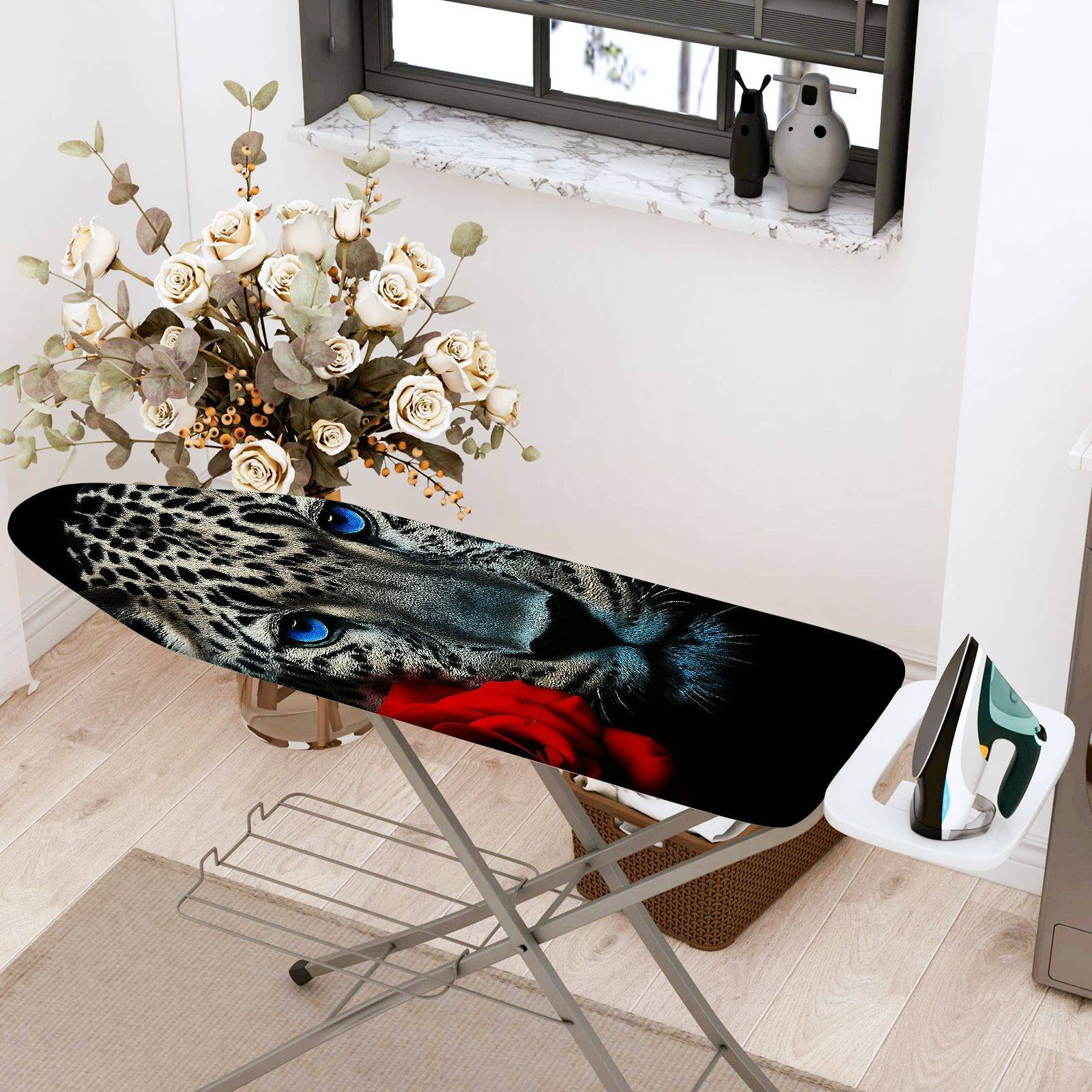 1-Piece Leopard Rose Animal  Ironing Board Cover, Universal Size, Without Board