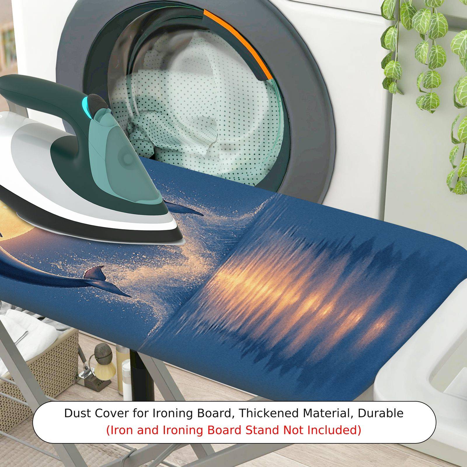 1-Piece Dolphin Moonlight Ocean  Ironing Board Cover, Universal Size, Without Board