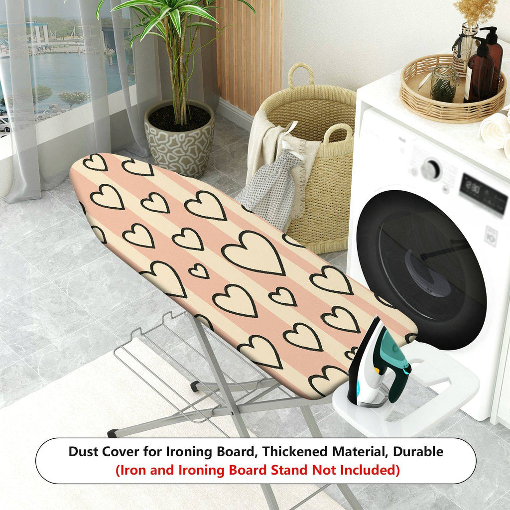 1-Piece Heart Pattern Pink Beige Striped  Ironing Board Cover, Universal Size, Without Board