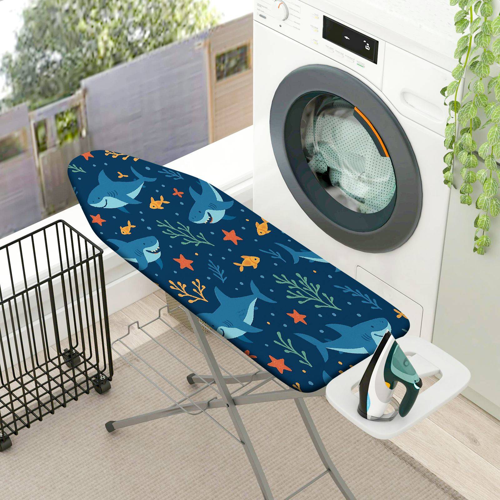1-Piece Shark Ocean Fish  Ironing Board Cover, Universal Size, Without Board
