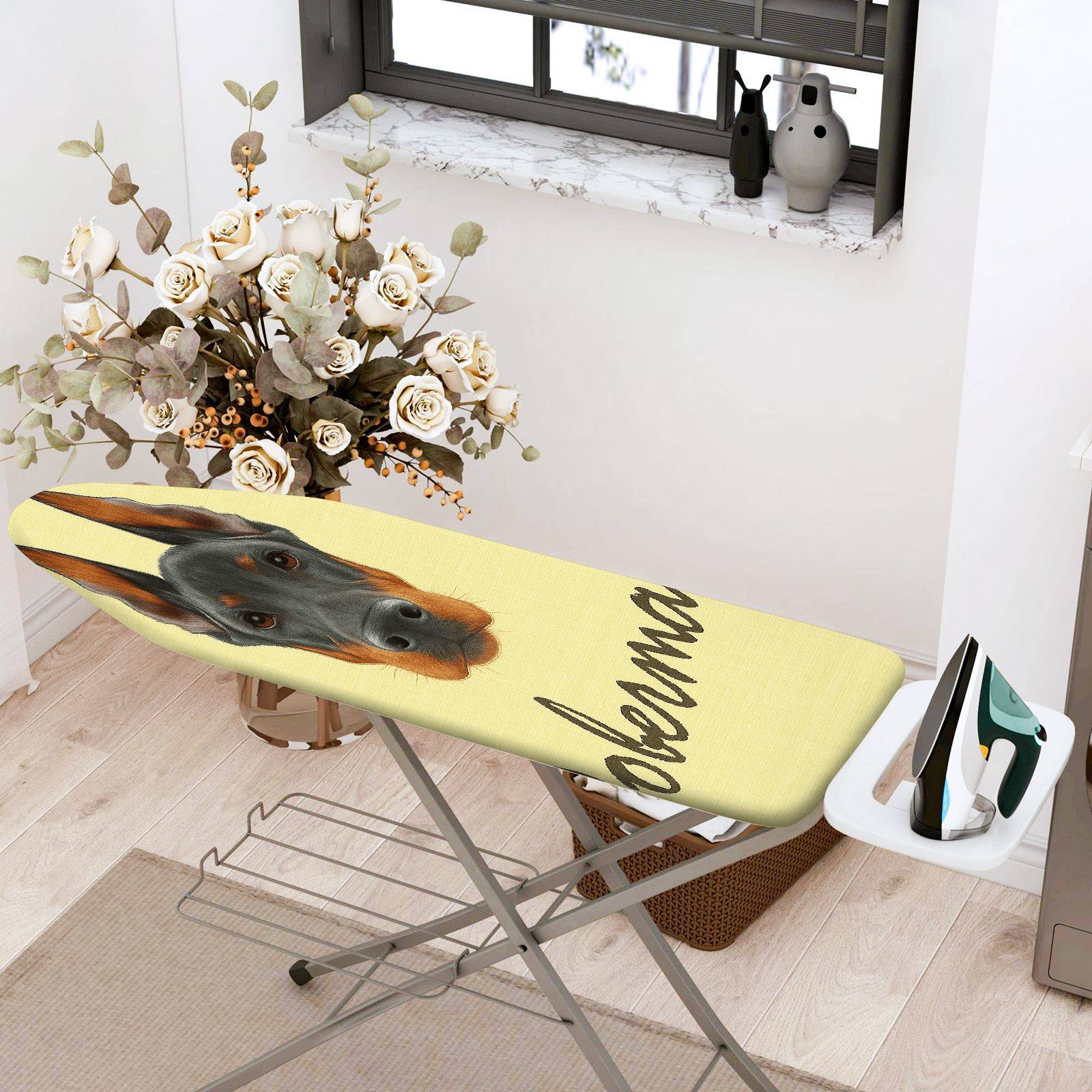 1-Piece Doberman Pet Animal Art  Ironing Board Cover, Universal Size, Without Board