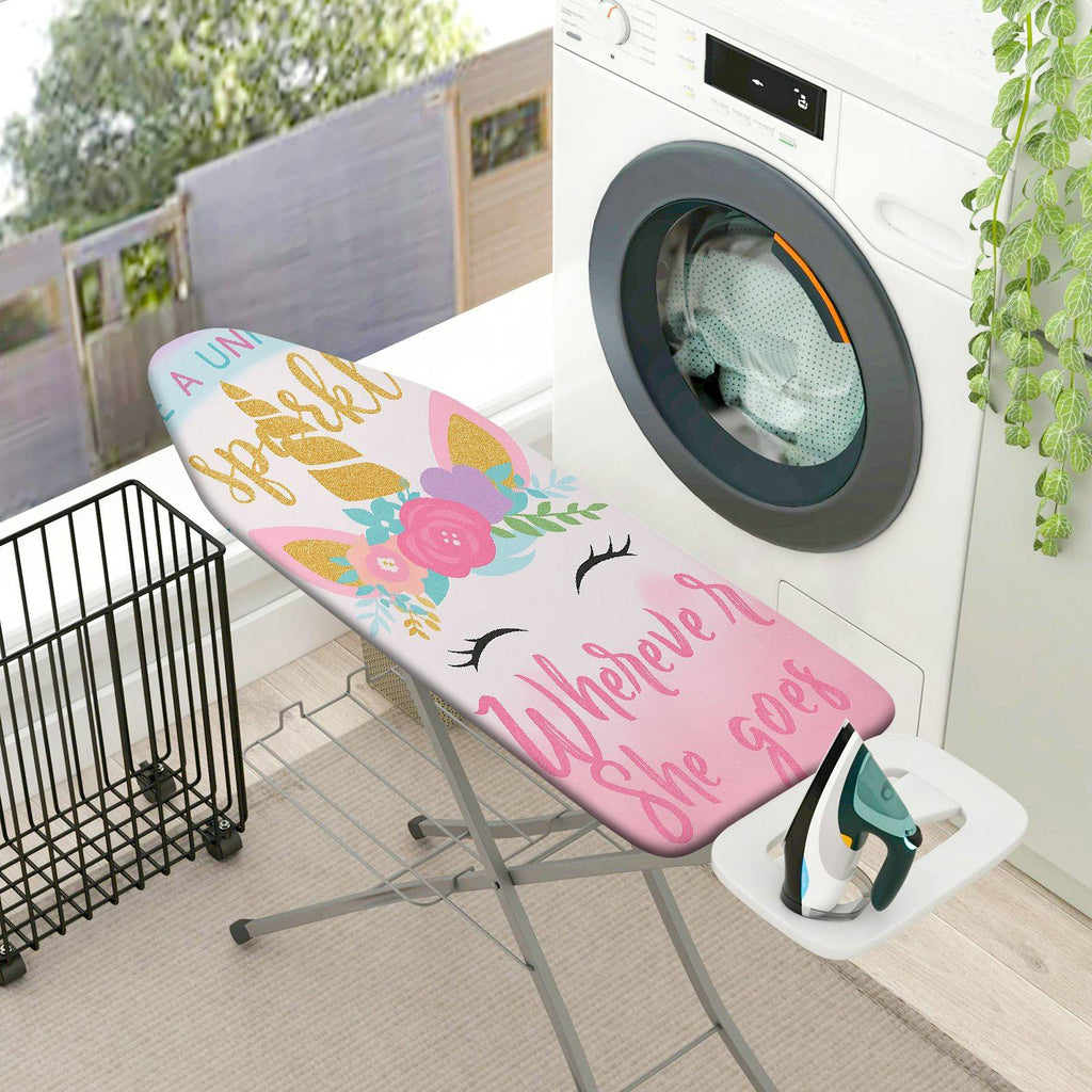 1-Piece Unicorn Pink Glitter Rainbow  Ironing Board Cover, Universal Size, Without Board