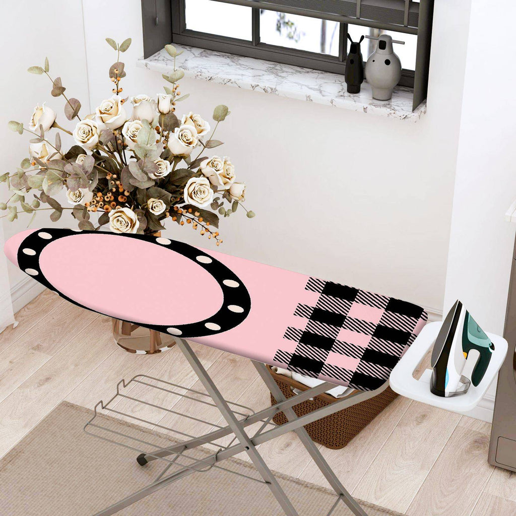 1-Piece Pink Plaid Polka Dot  Ironing Board Cover, Universal Size, Without Board