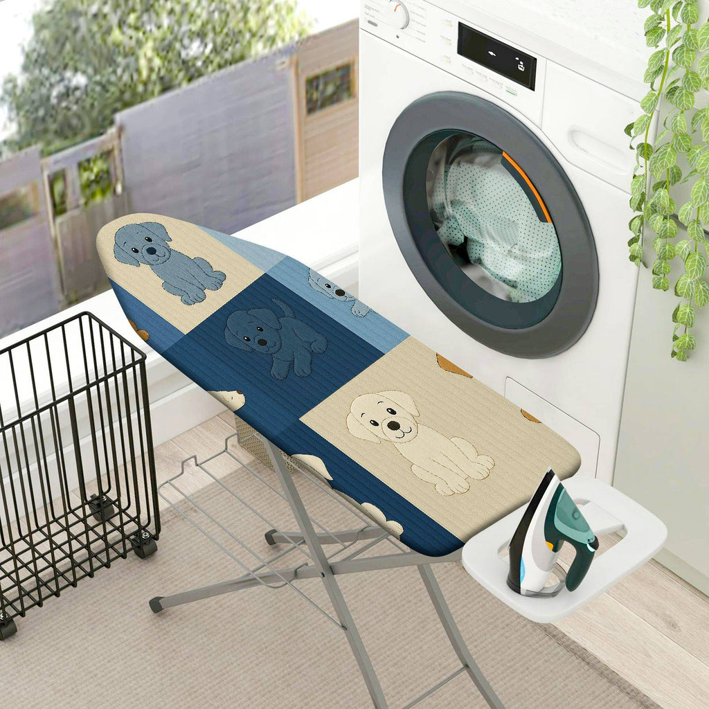 1-Piece Dogs Blue Beige Horizontal  Ironing Board Cover, Universal Size, Without Board