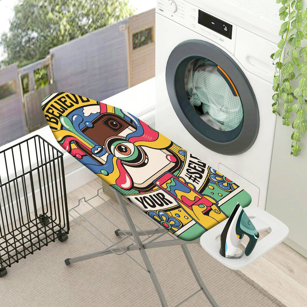 1-Piece Colorful Retro Camera Graphic  Ironing Board Cover, Universal Size, Without Board