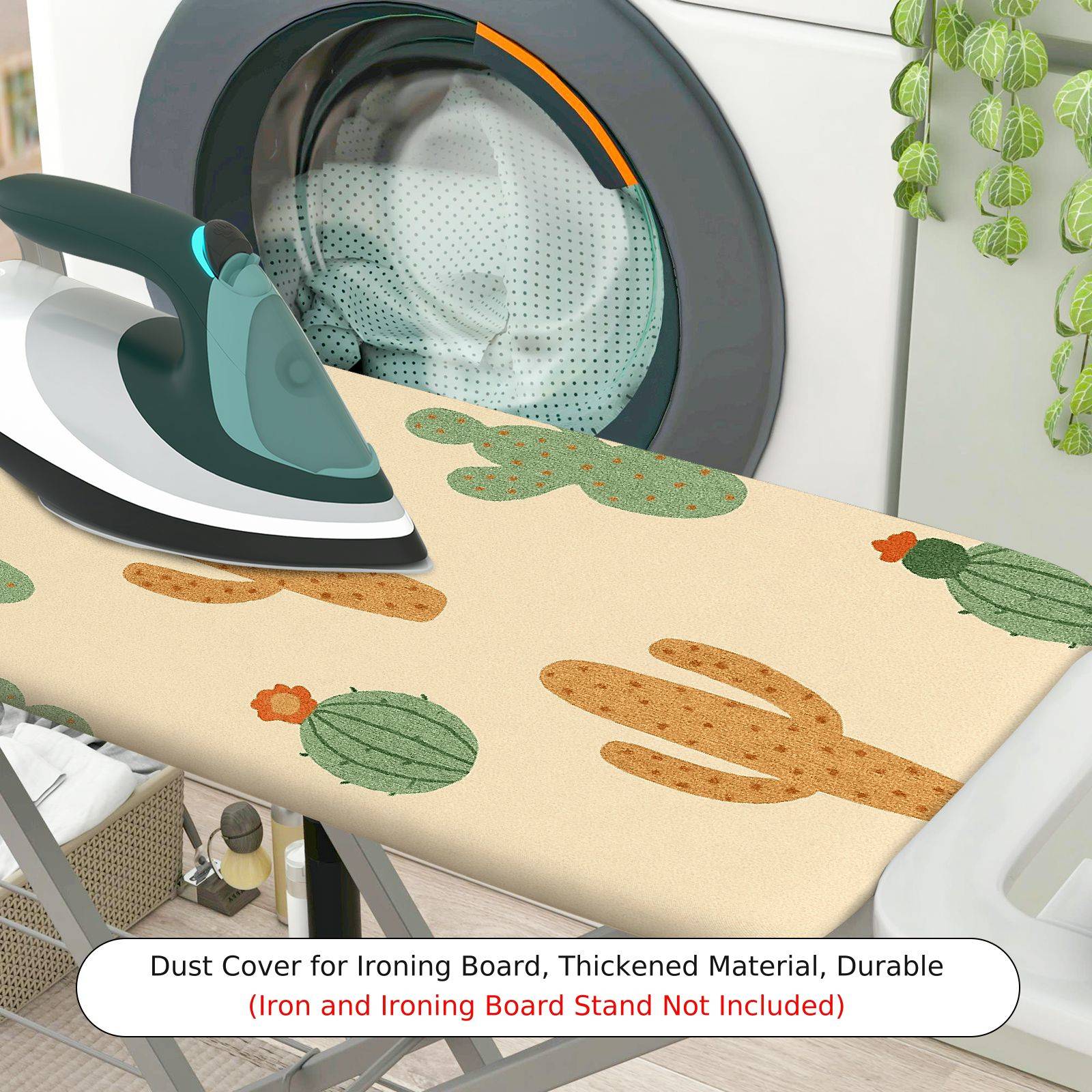 1-Piece Cactus Pattern Green Beige  Ironing Board Cover, Universal Size, Without Board