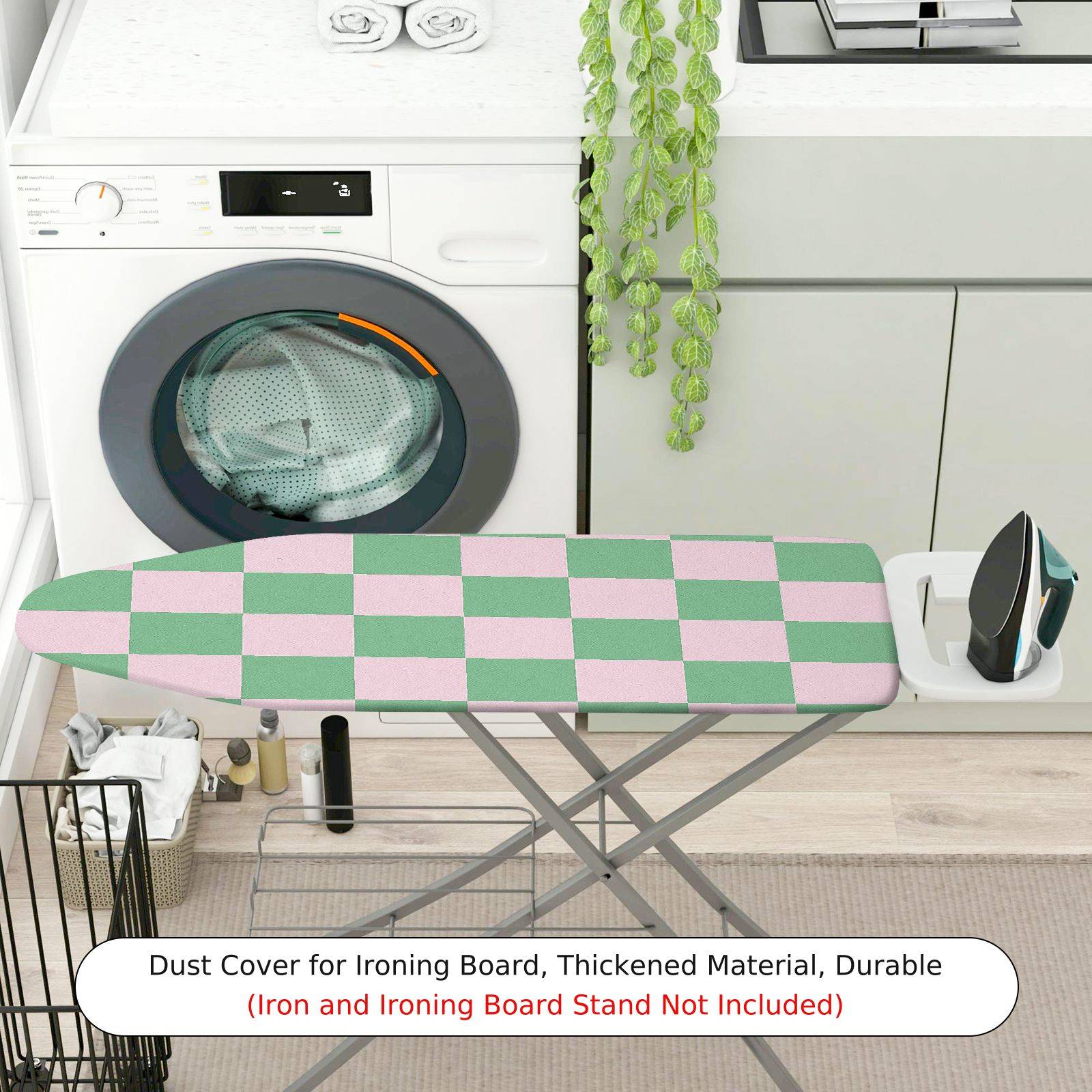 1-Piece Checkered Green Pink Pattern  Ironing Board Cover, Universal Size, Without Board