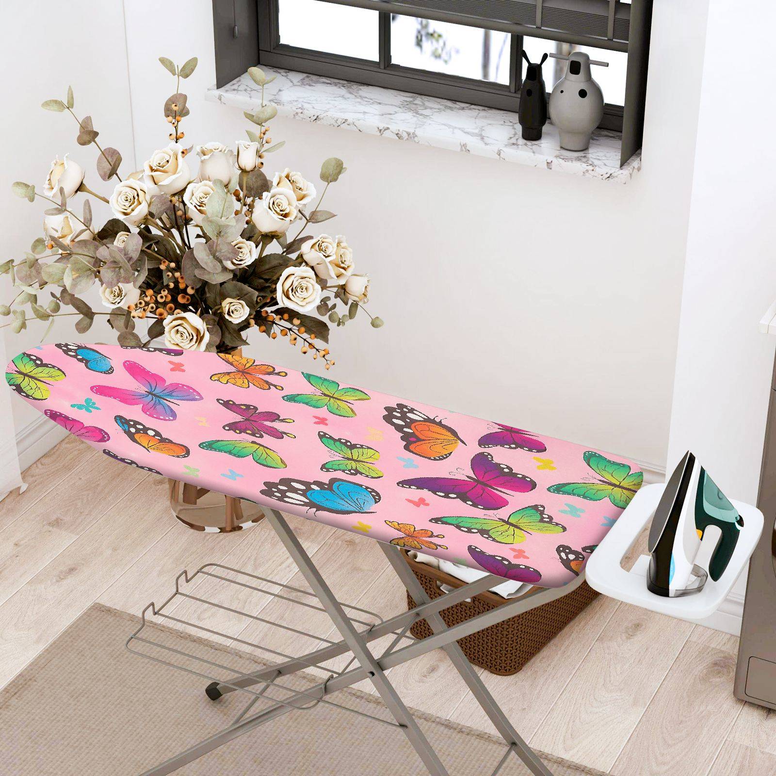 1-Piece Butterfly Colorful Pink  Ironing Board Cover, Universal Size, Without Board
