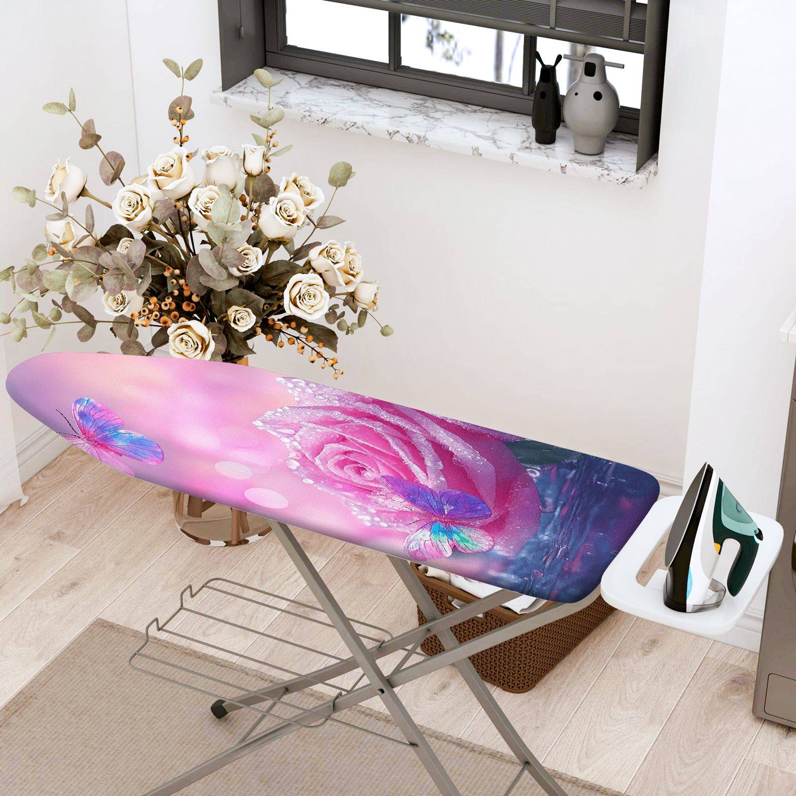 1-Piece Rose Butterfly Pink  Ironing Board Cover, Universal Size, Without Board