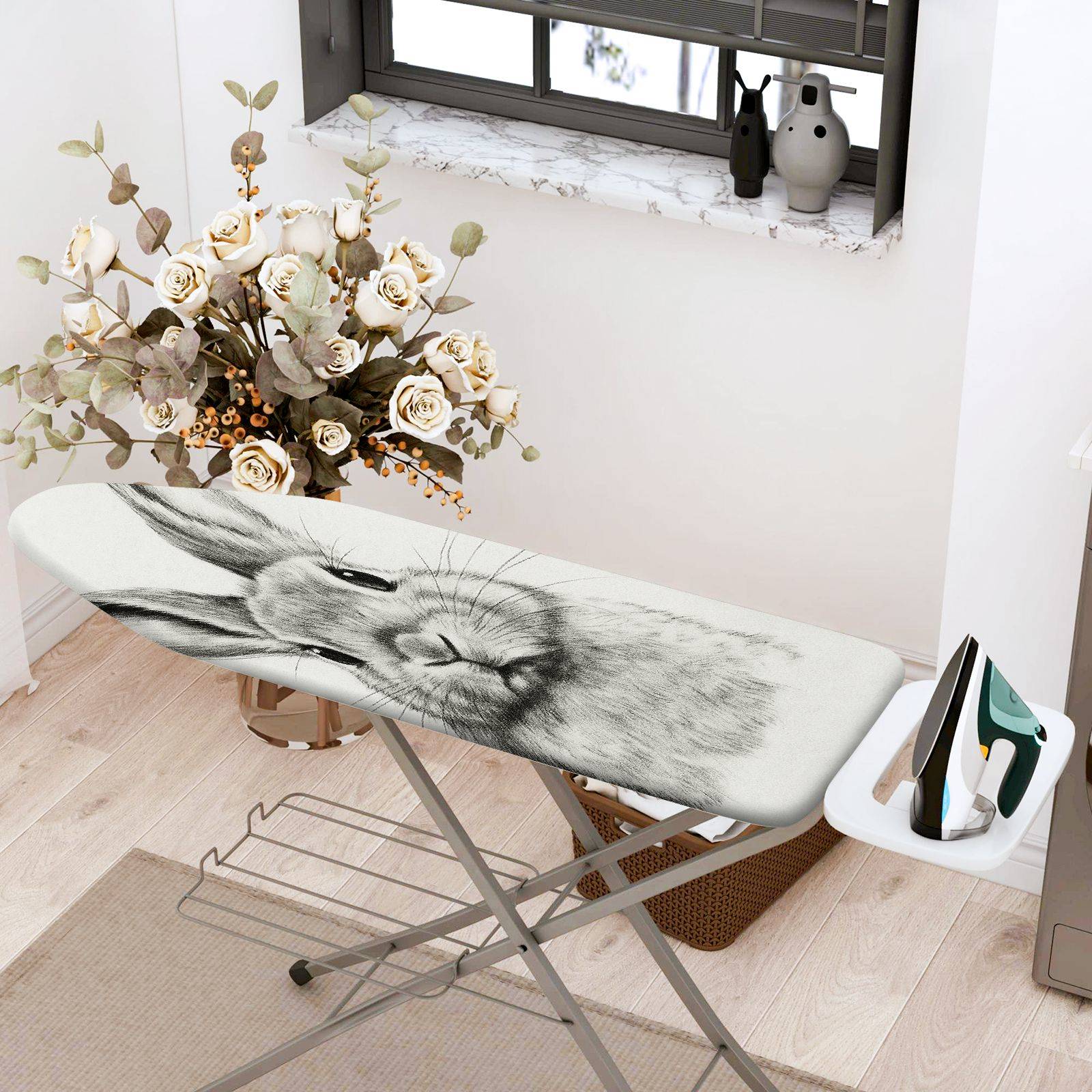 1-Piece Rabbit Sketch Animal  Ironing Board Cover, Universal Size, Without Board