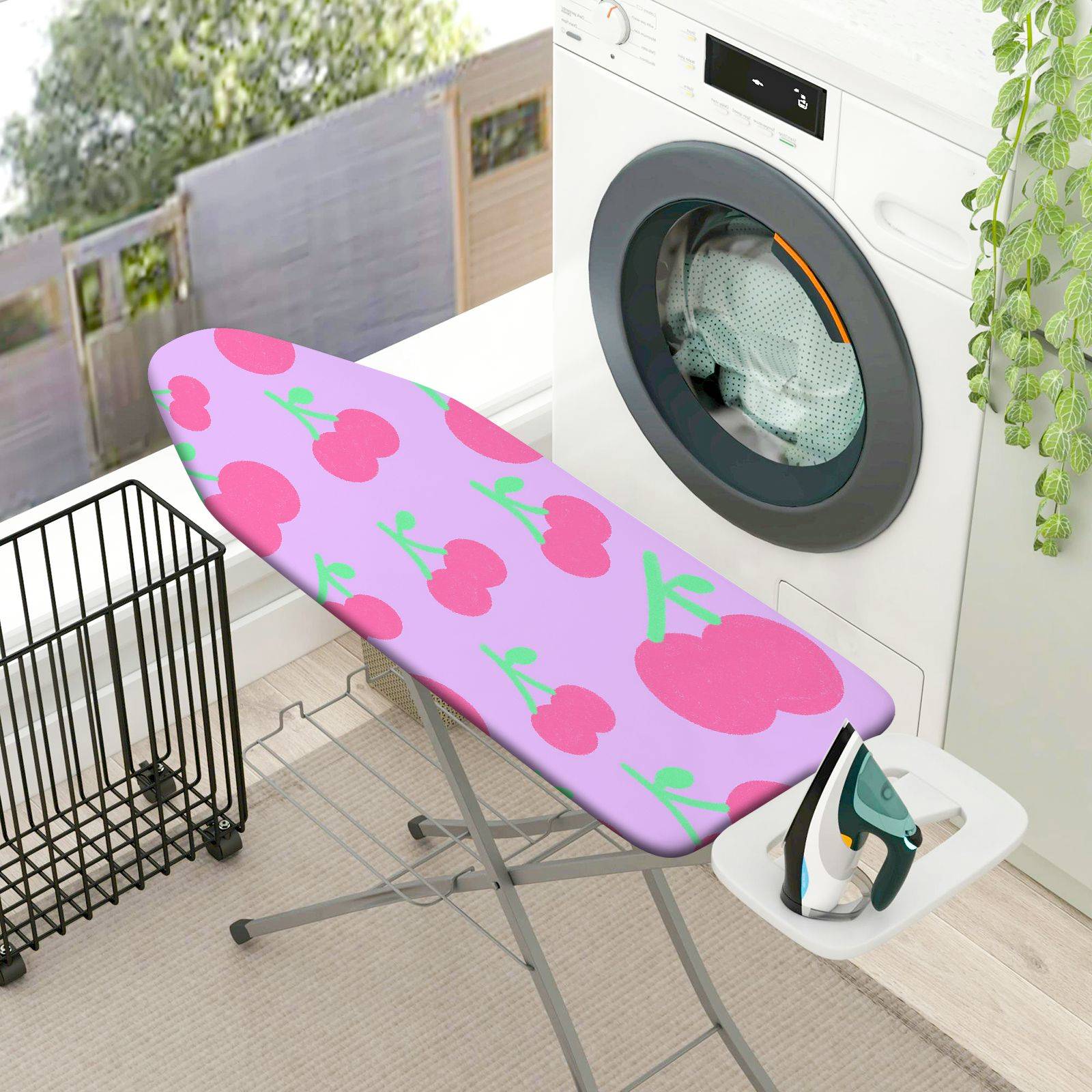 1-Piece Cherry Pink Green Pattern  Ironing Board Cover, Universal Size, Without Board