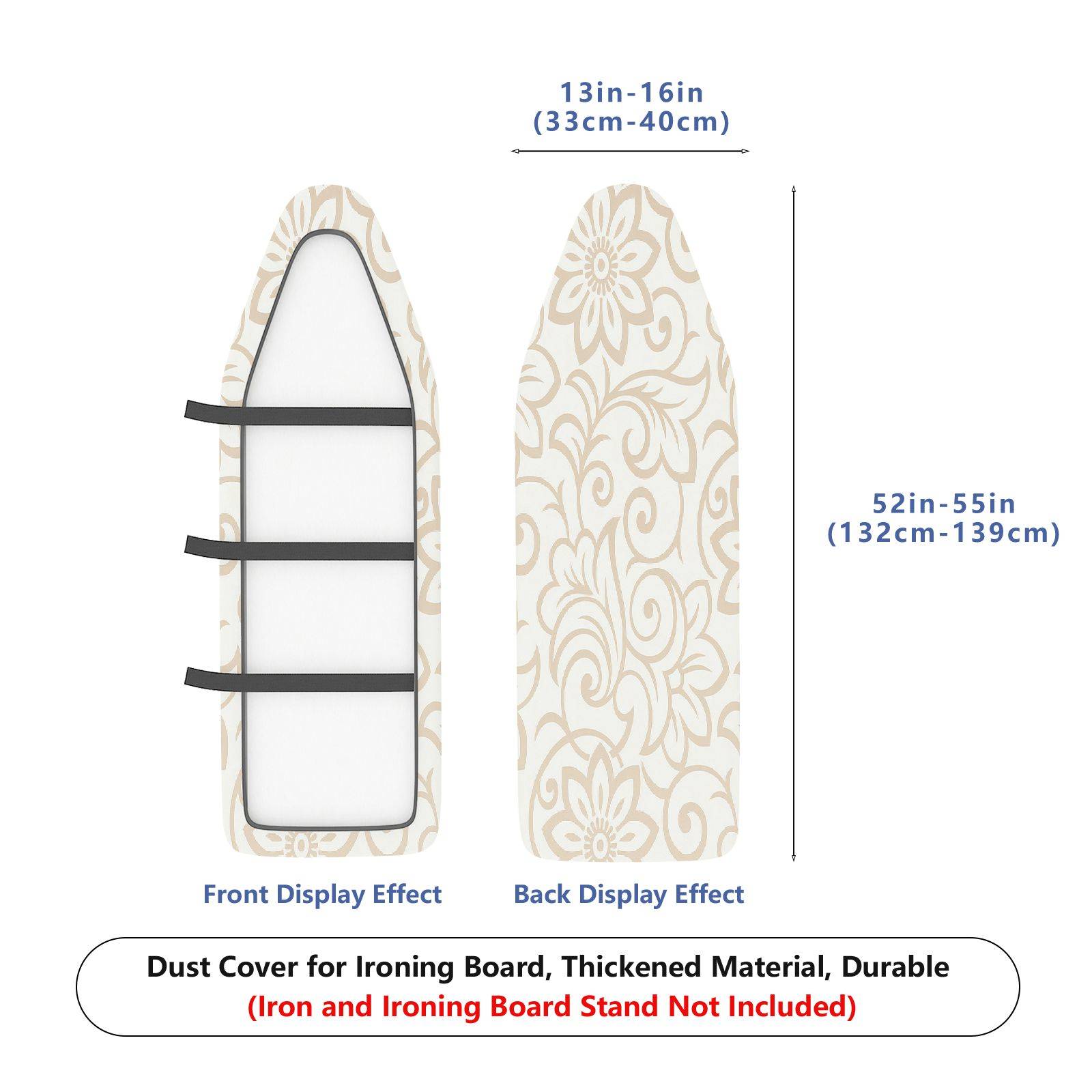 1-Piece Floral Swirl Beige  Ironing Board Cover, Universal Size, Without Board