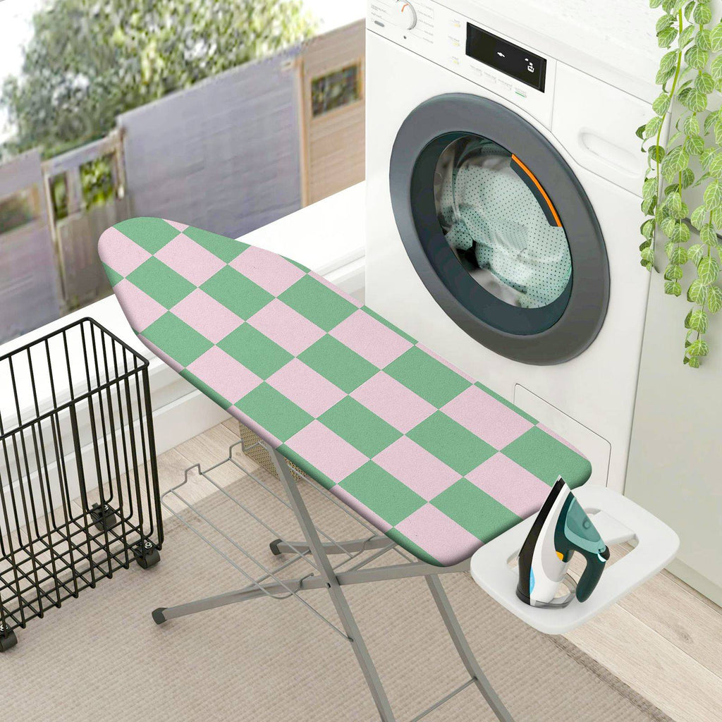 1-Piece Checkered Green Pink Pattern  Ironing Board Cover, Universal Size, Without Board