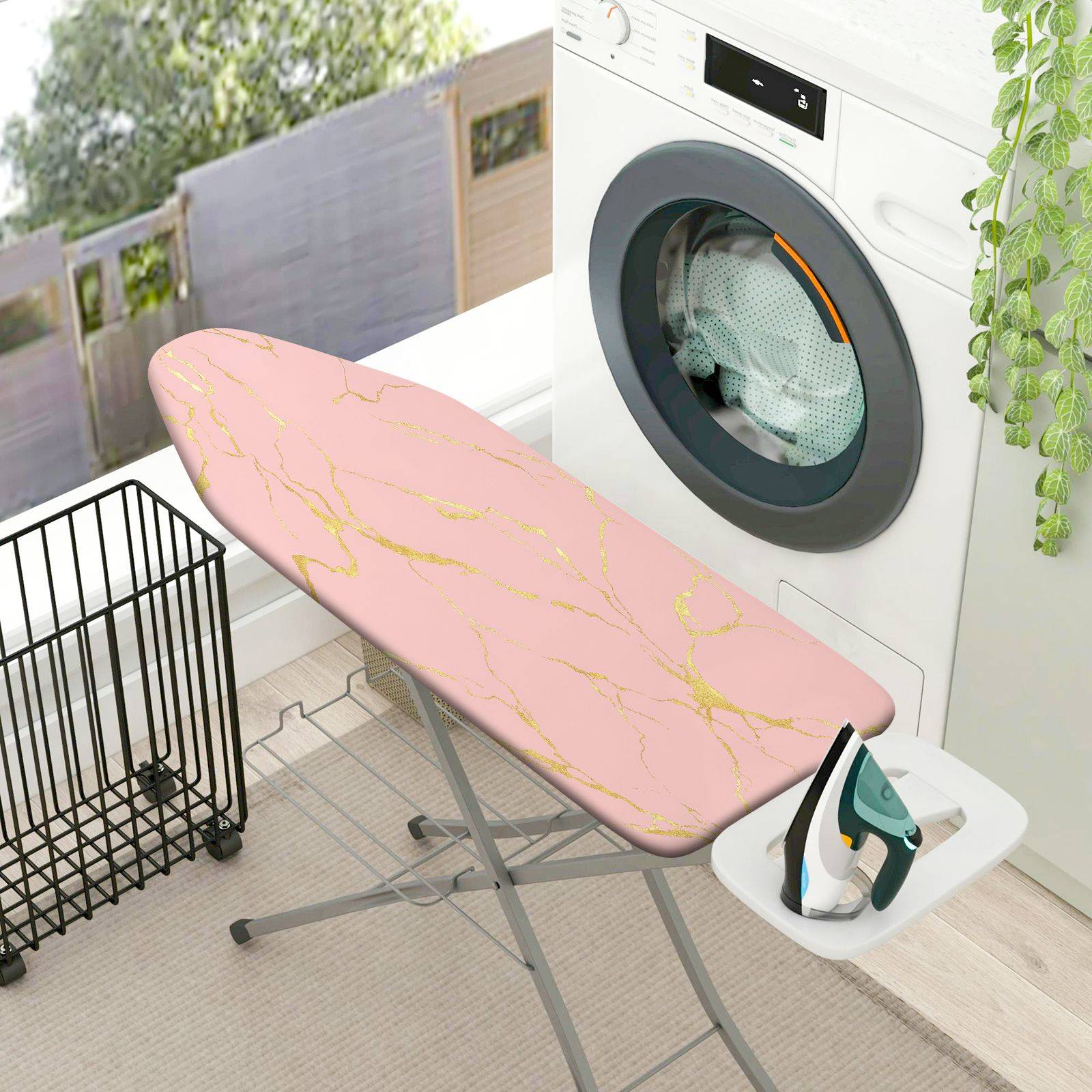 1-Piece Pink Gold Marbled  Ironing Board Cover, Universal Size, Without Board