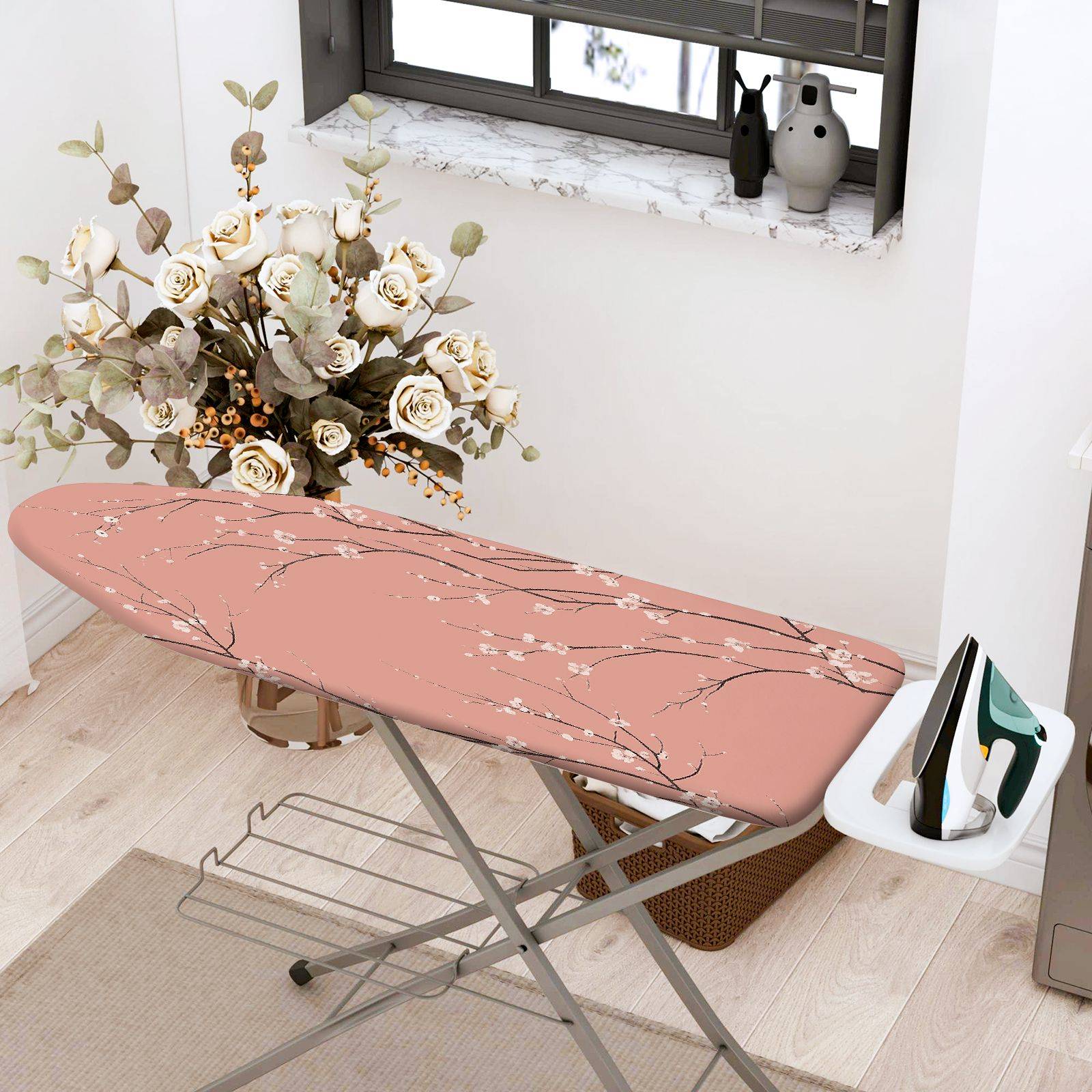 1-Piece Floral Pink Cherry Blossom  Ironing Board Cover, Universal Size, Without Board