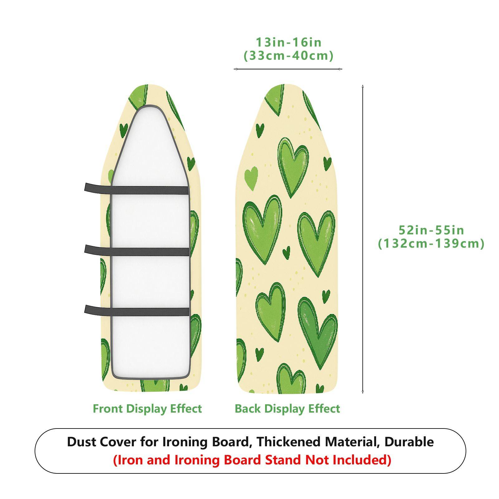1-Piece Heart Green Beige  Ironing Board Cover, Universal Size, Without Board