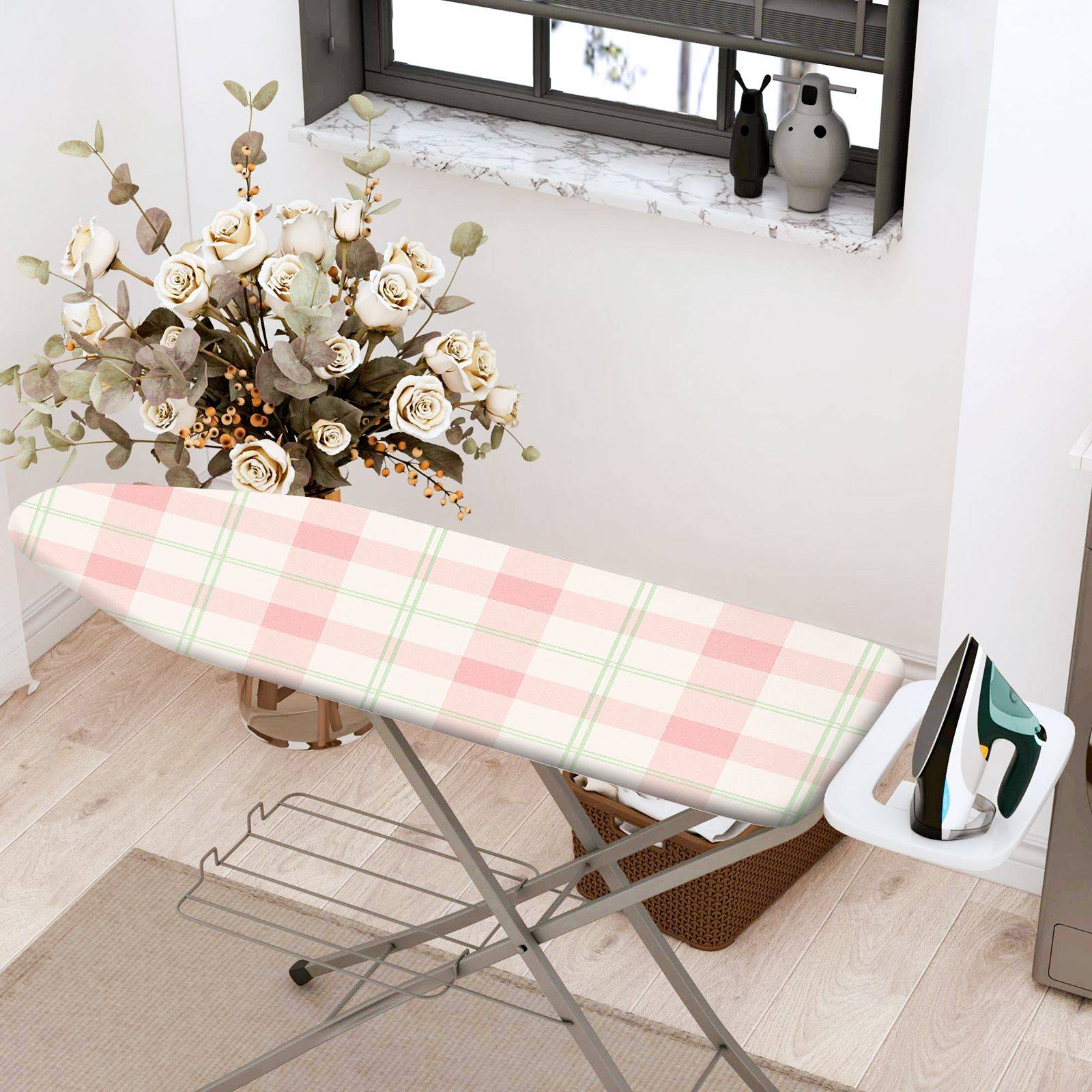 1-Piece Plaid Pink Green  Ironing Board Cover, Universal Size, Without Board