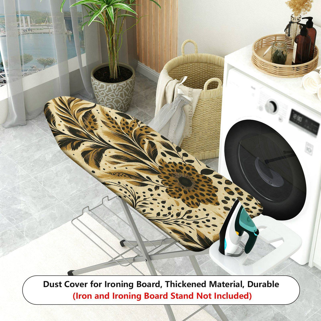 1-Piece Floral Pattern Beige Black Leaves  Ironing Board Cover, Universal Size, Without Board