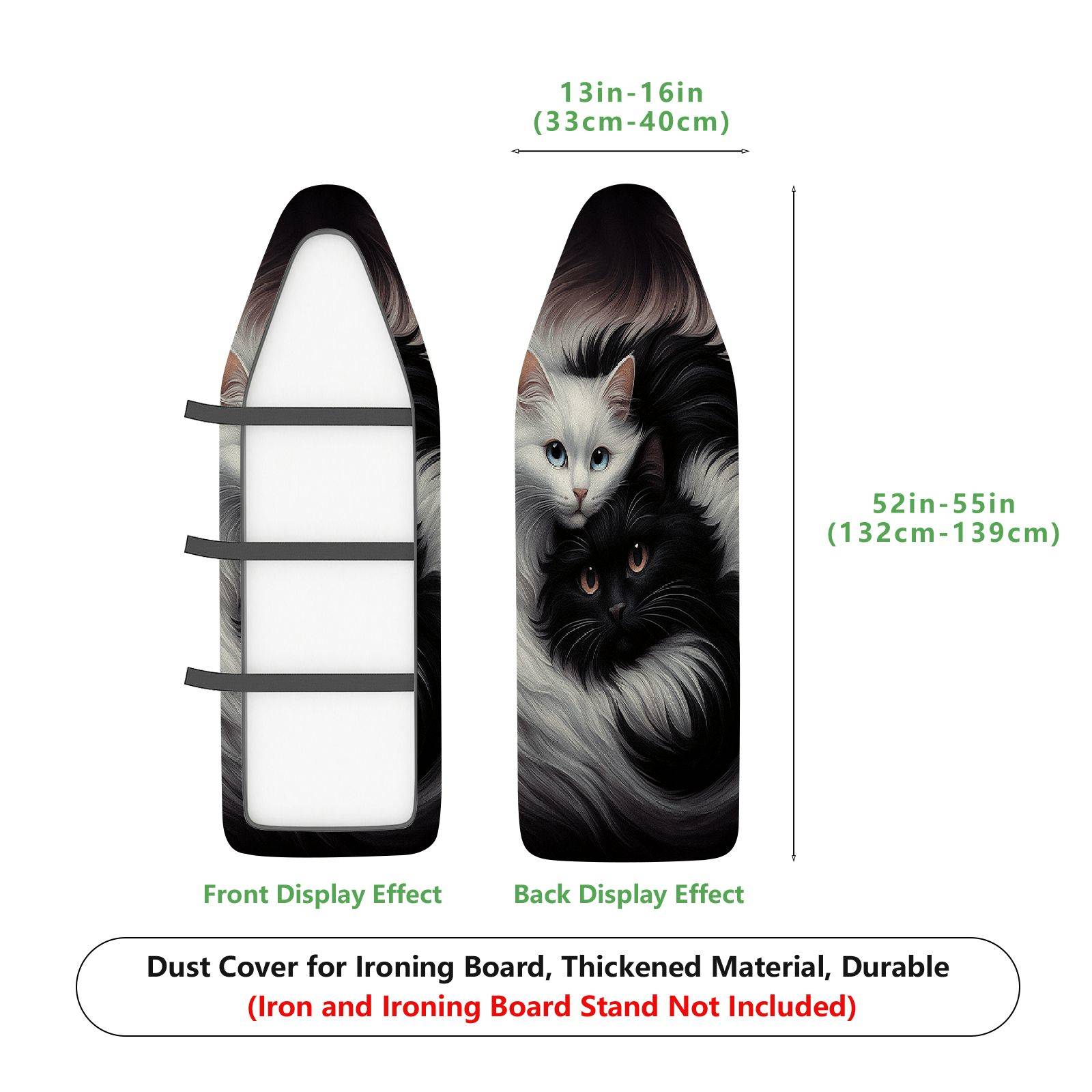 1-Piece Black White Cat Artistic Animal Print  Ironing Board Cover, Universal Size, Without Board