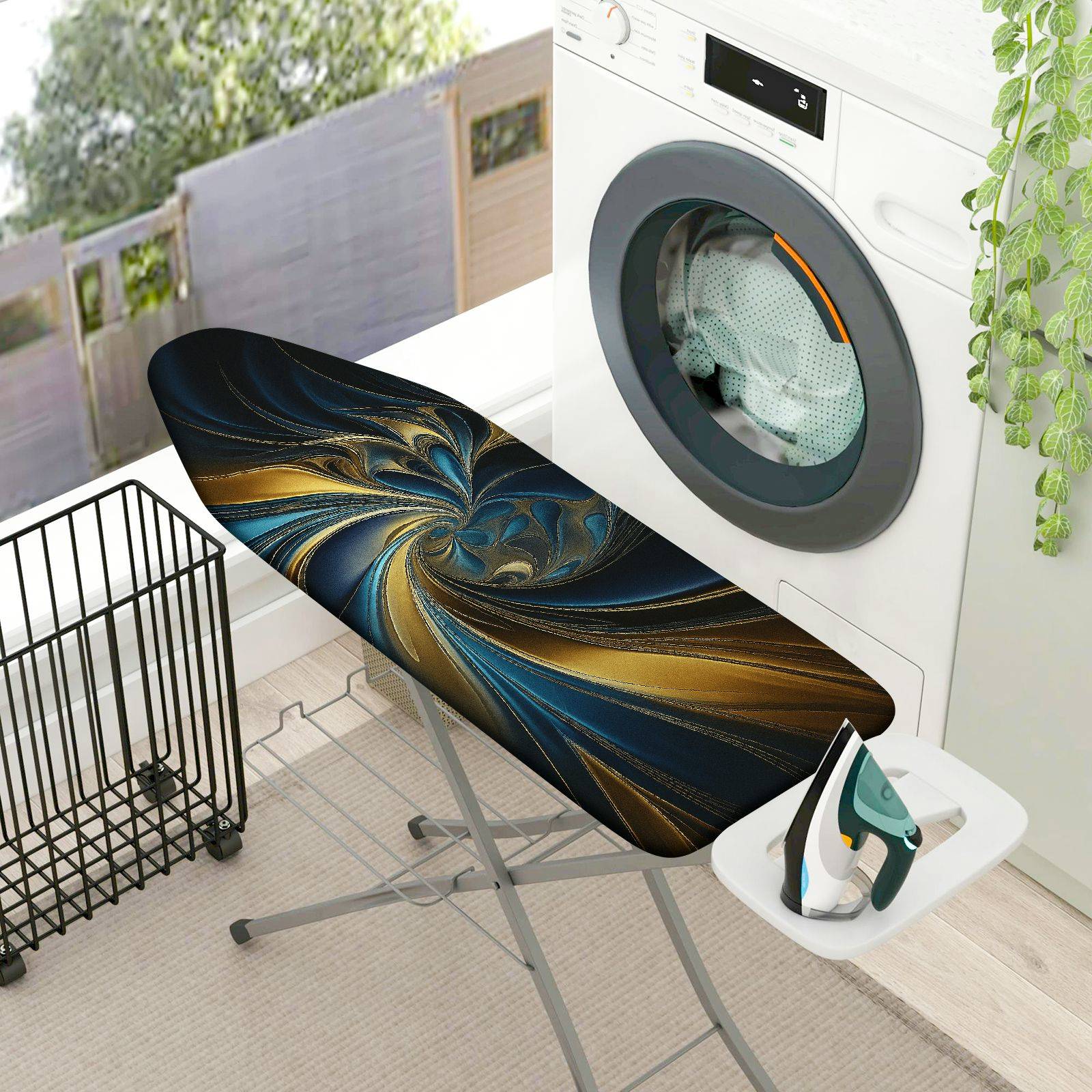 1-Piece Abstract Swirl Pattern Blue Gold  Ironing Board Cover, Universal Size, Without Board