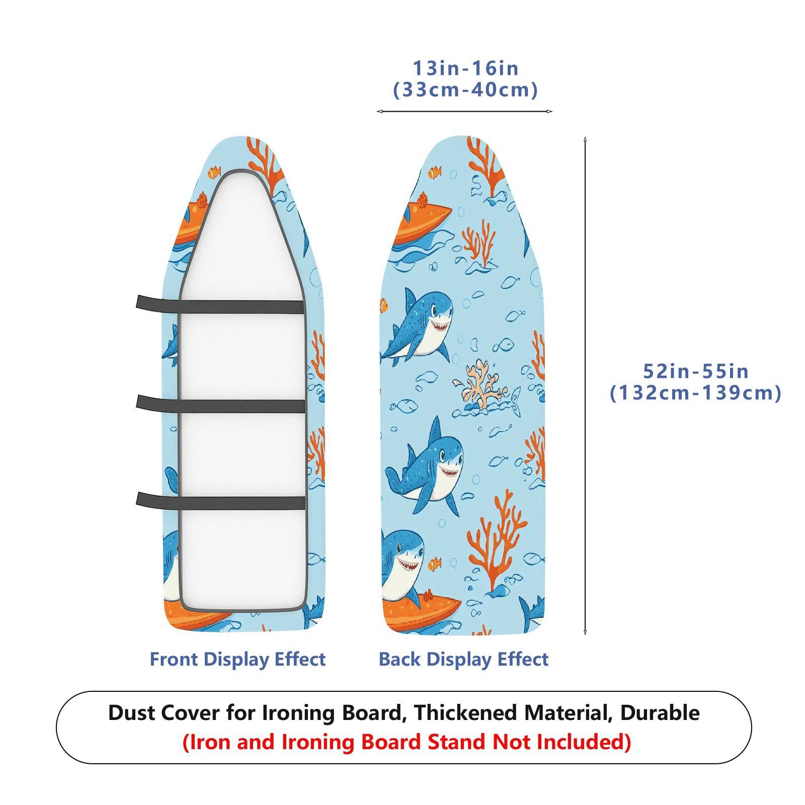 1-Piece Shark Coral Ocean  Ironing Board Cover, Universal Size, Without Board