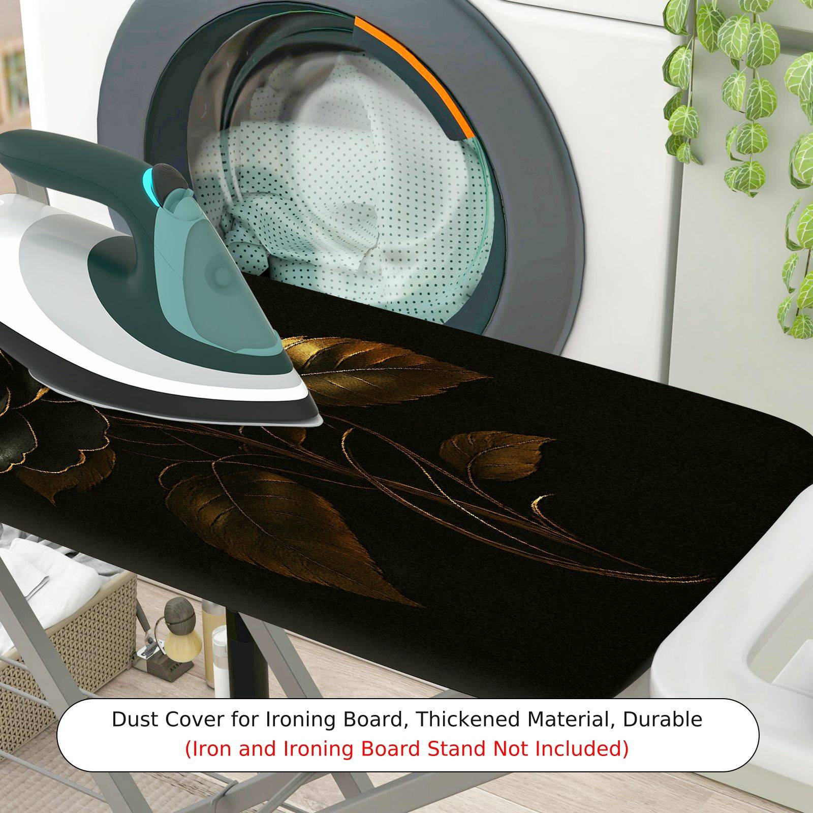 1-Piece Floral Elegant Black  Ironing Board Cover, Universal Size, Without Board