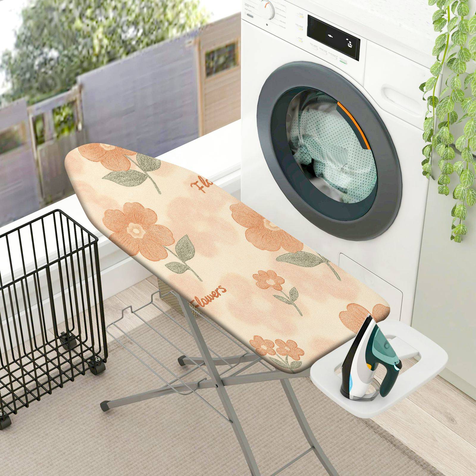 1-Piece Floral Pattern Beige Orange  Ironing Board Cover, Universal Size, Without Board