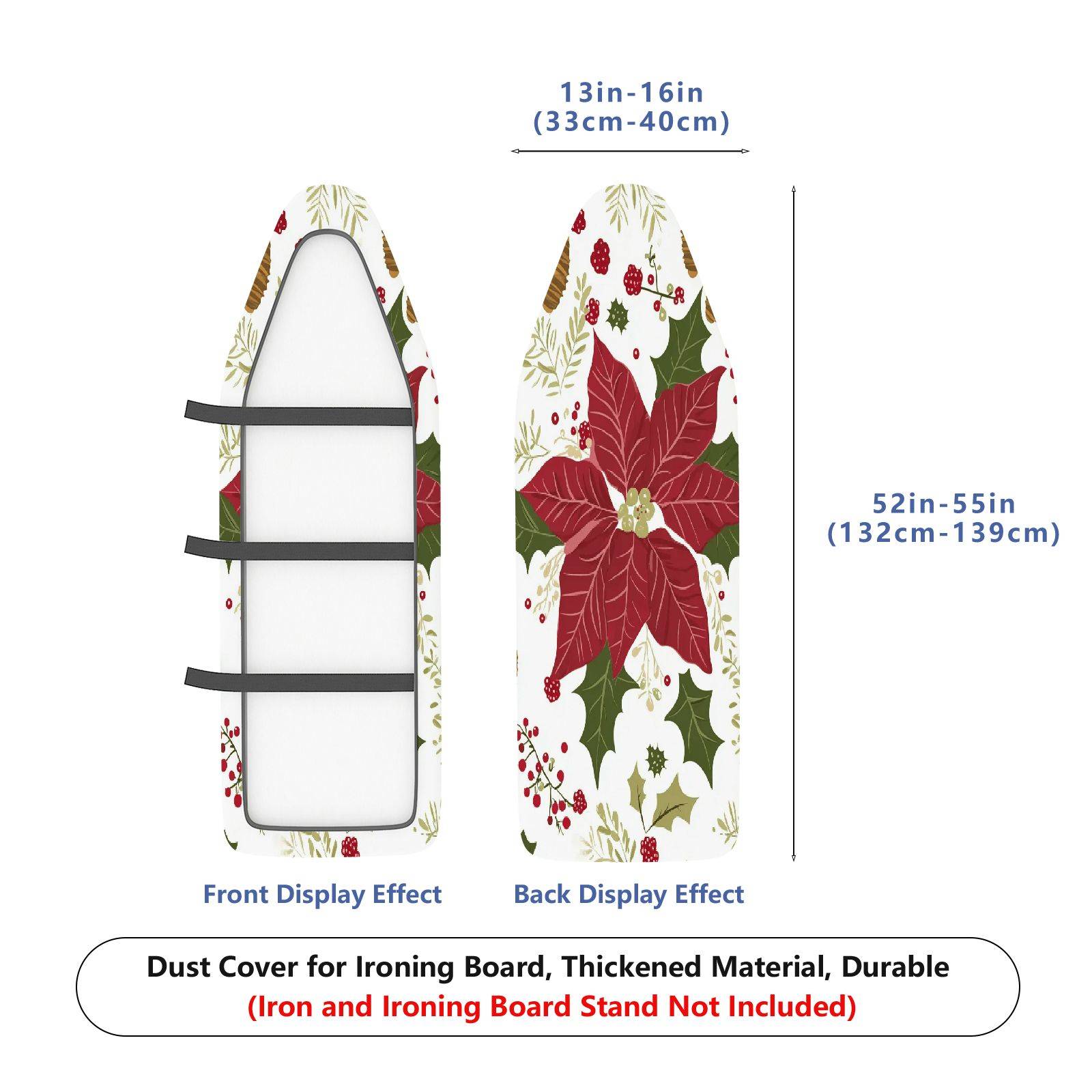 1-Piece Christmas Poinsettia Festive  Ironing Board Cover, Universal Size, Without Board