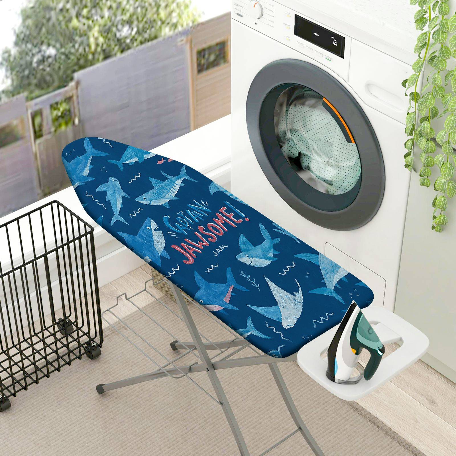 1-Piece Shark Ocean Blue  Ironing Board Cover, Universal Size, Without Board