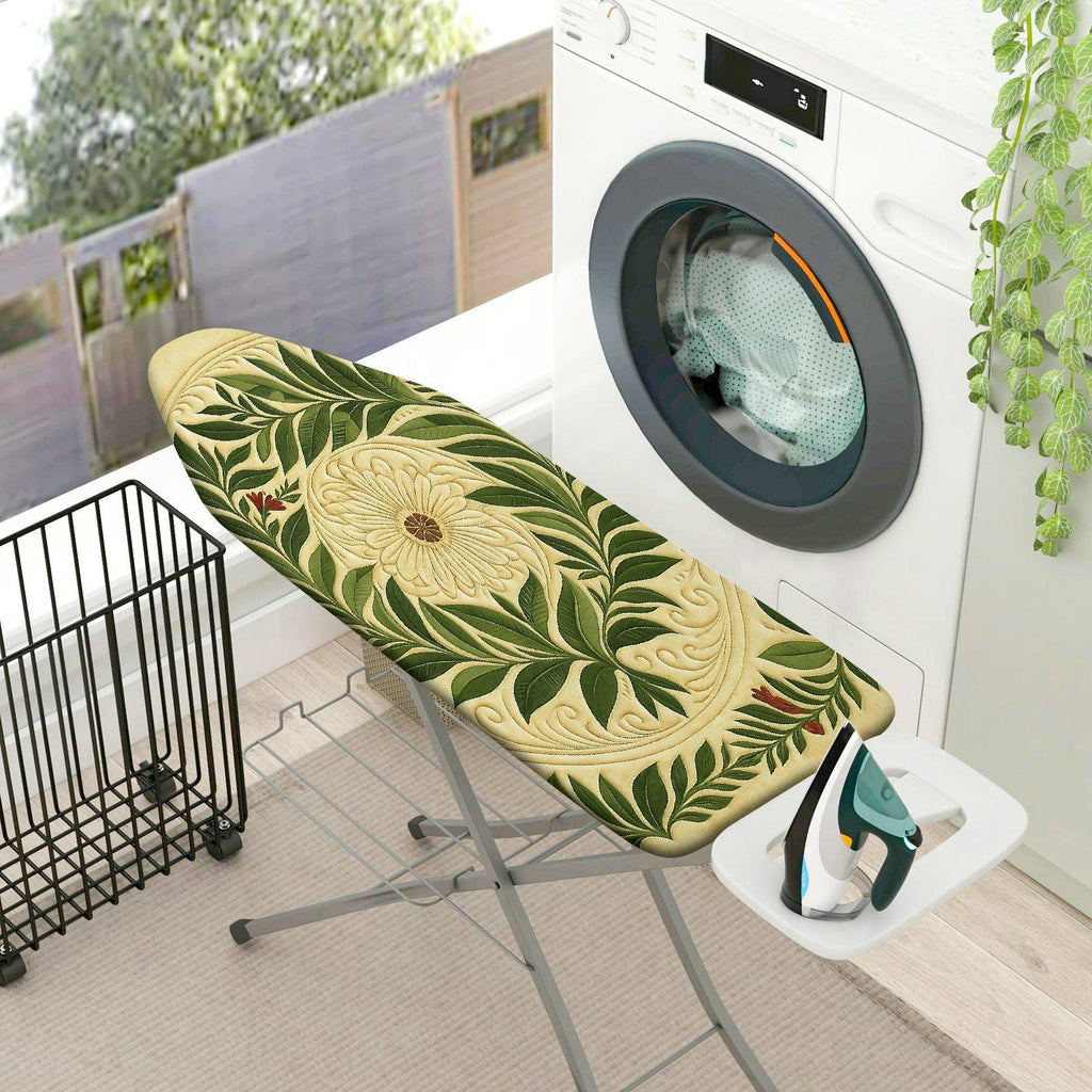 1-Piece Floral Leaf Pattern Beige Green  Ironing Board Cover, Universal Size, Without Board