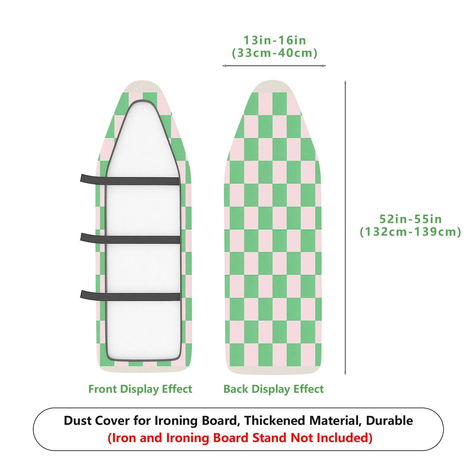 1-Piece Checkerboard Pattern Green Pink  Ironing Board Cover, Universal Size, Without Board