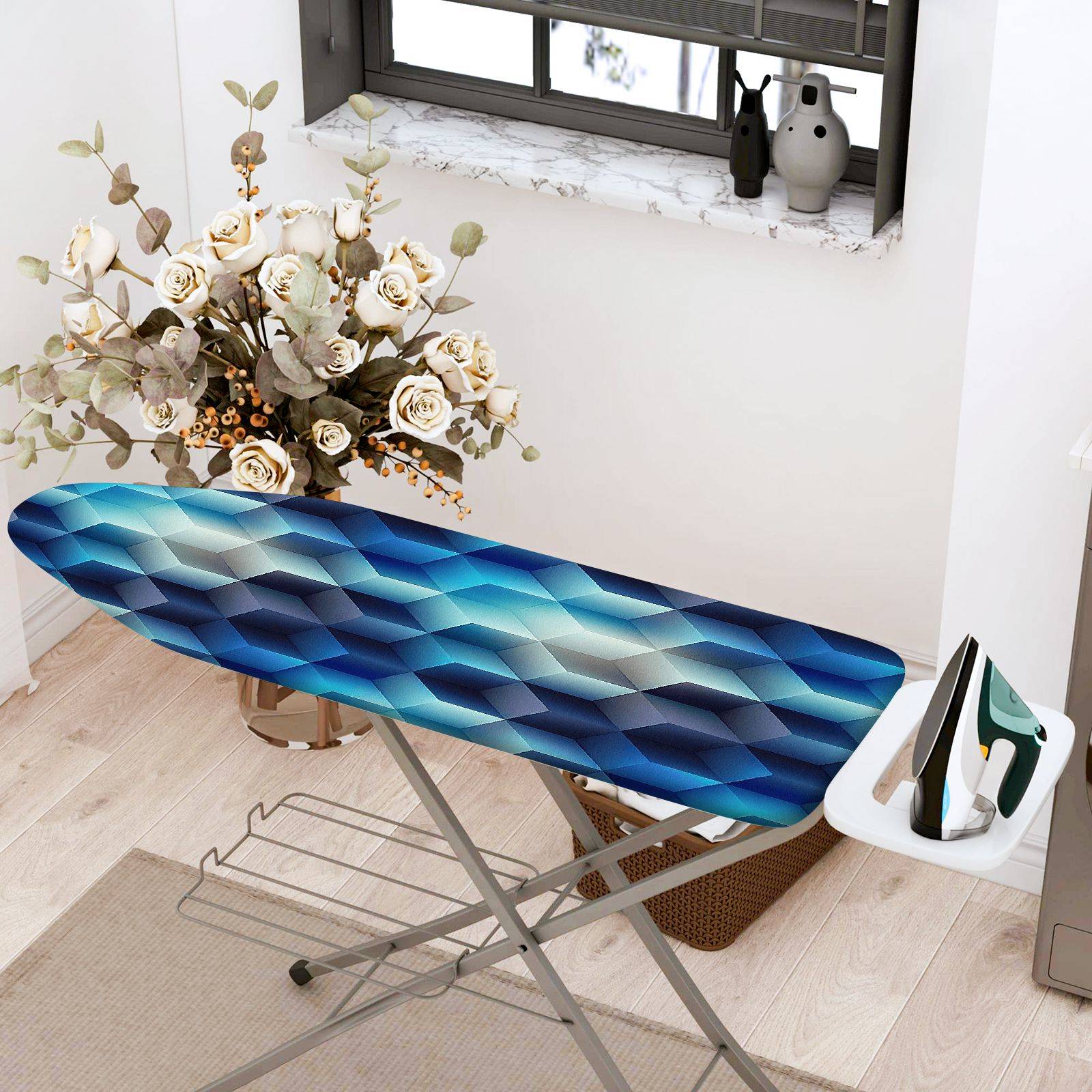 1-Piece Geometric Blue Abstract  Ironing Board Cover, Universal Size, Without Board