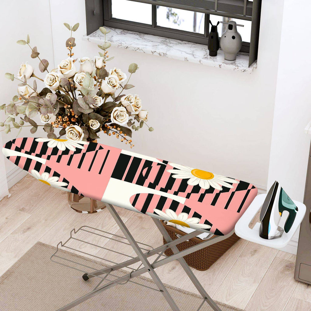 1-Piece Floral Stripe Pink  Ironing Board Cover, Universal Size, Without Board