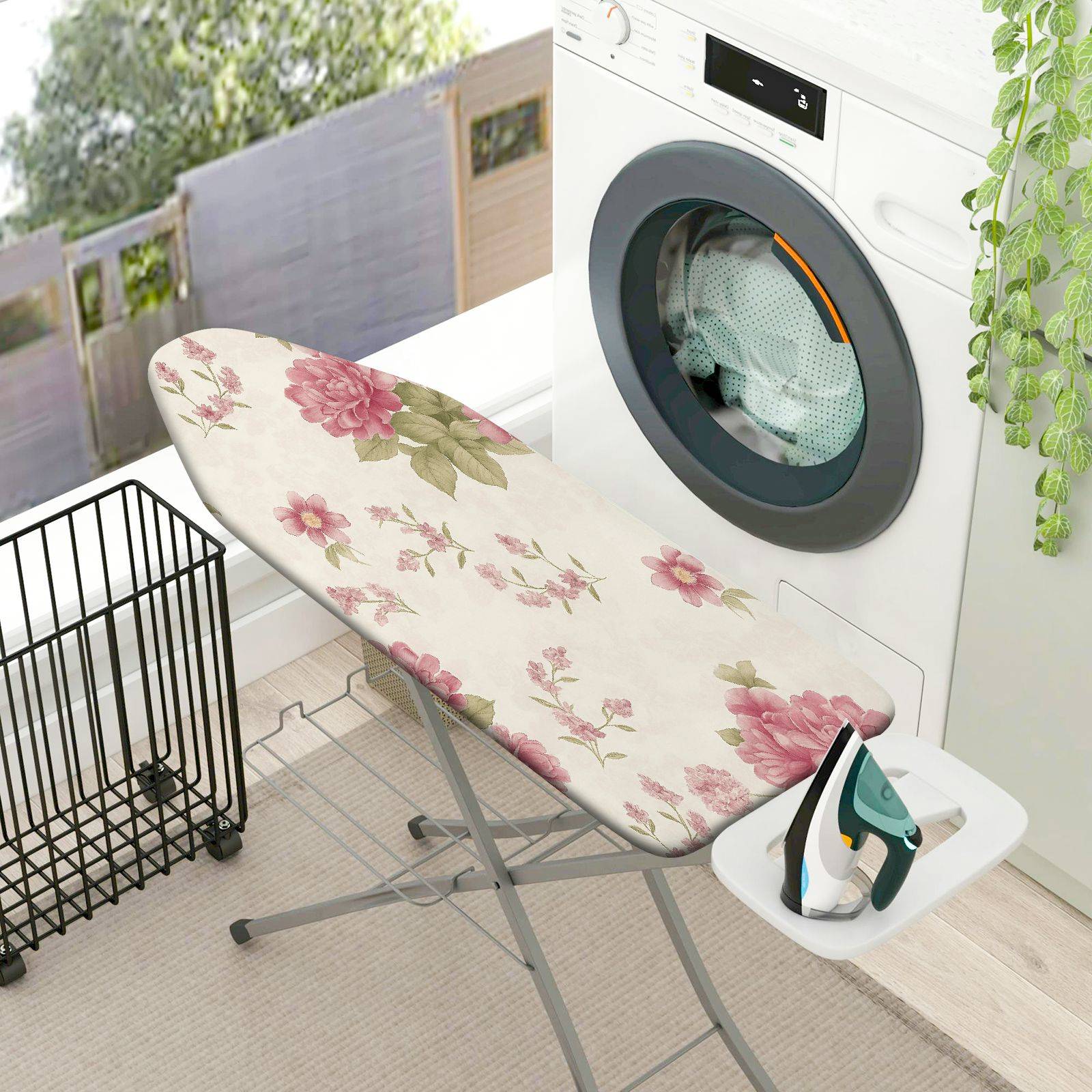 1-Piece Floral Pink Green  Ironing Board Cover, Universal Size, Without Board