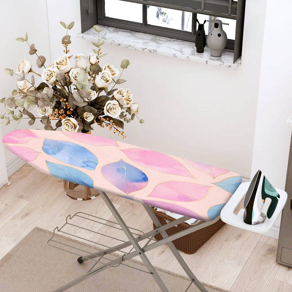 1-Piece Pink Blue Leaf Pattern  Ironing Board Cover, Universal Size, Without Board