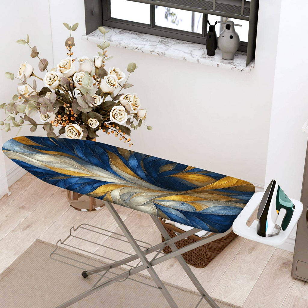 1-Piece Abstract Swirl Blue Gold  Ironing Board Cover, Universal Size, Without Board