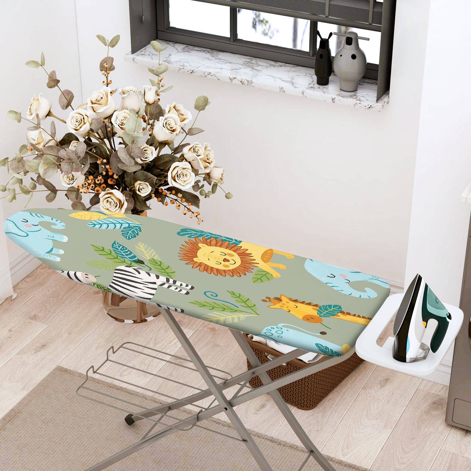 1-Piece Safari Animal Jungle  Ironing Board Cover, Universal Size, Without Board