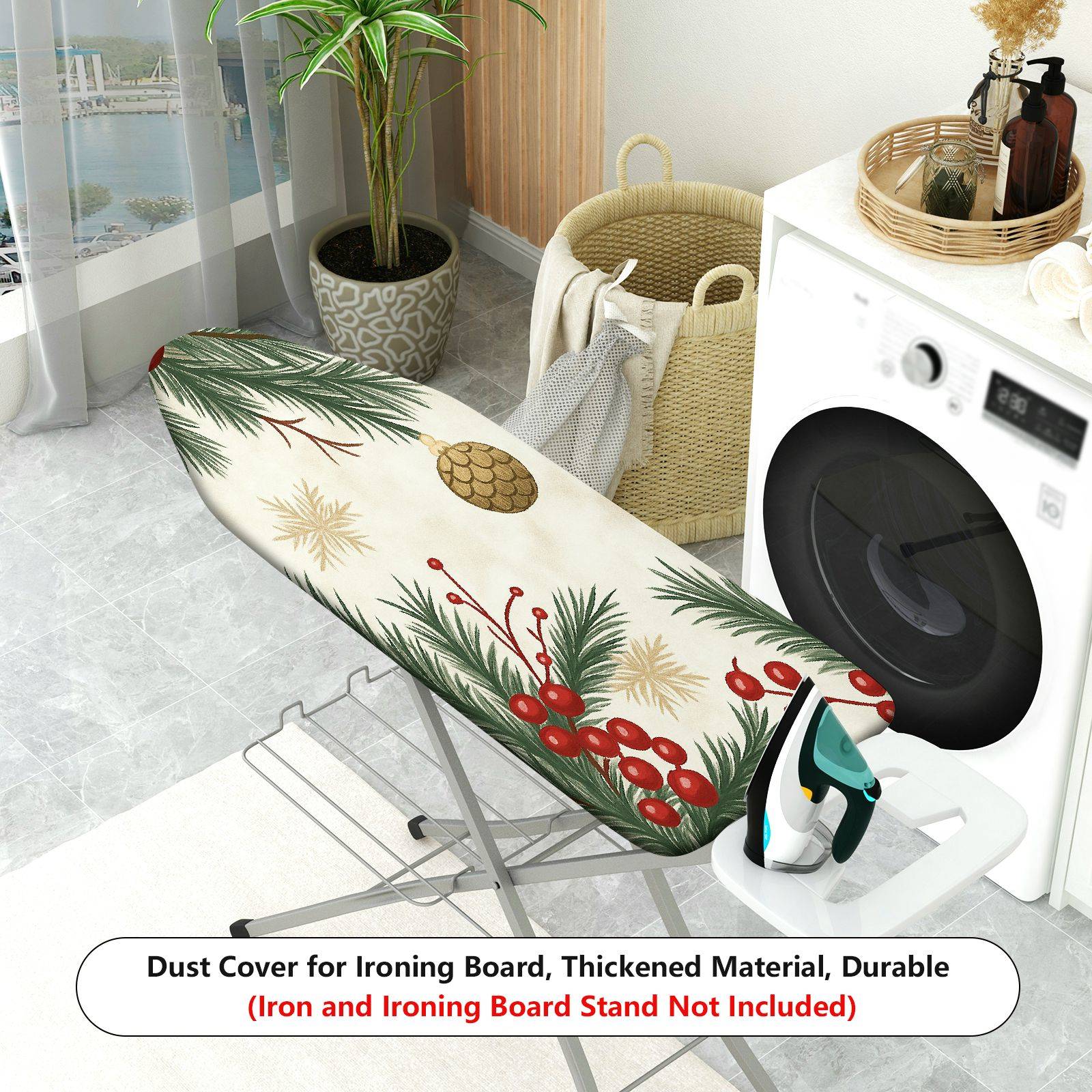 1-Piece Christmas Pine Cone Berry  Ironing Board Cover, Universal Size, Without Board
