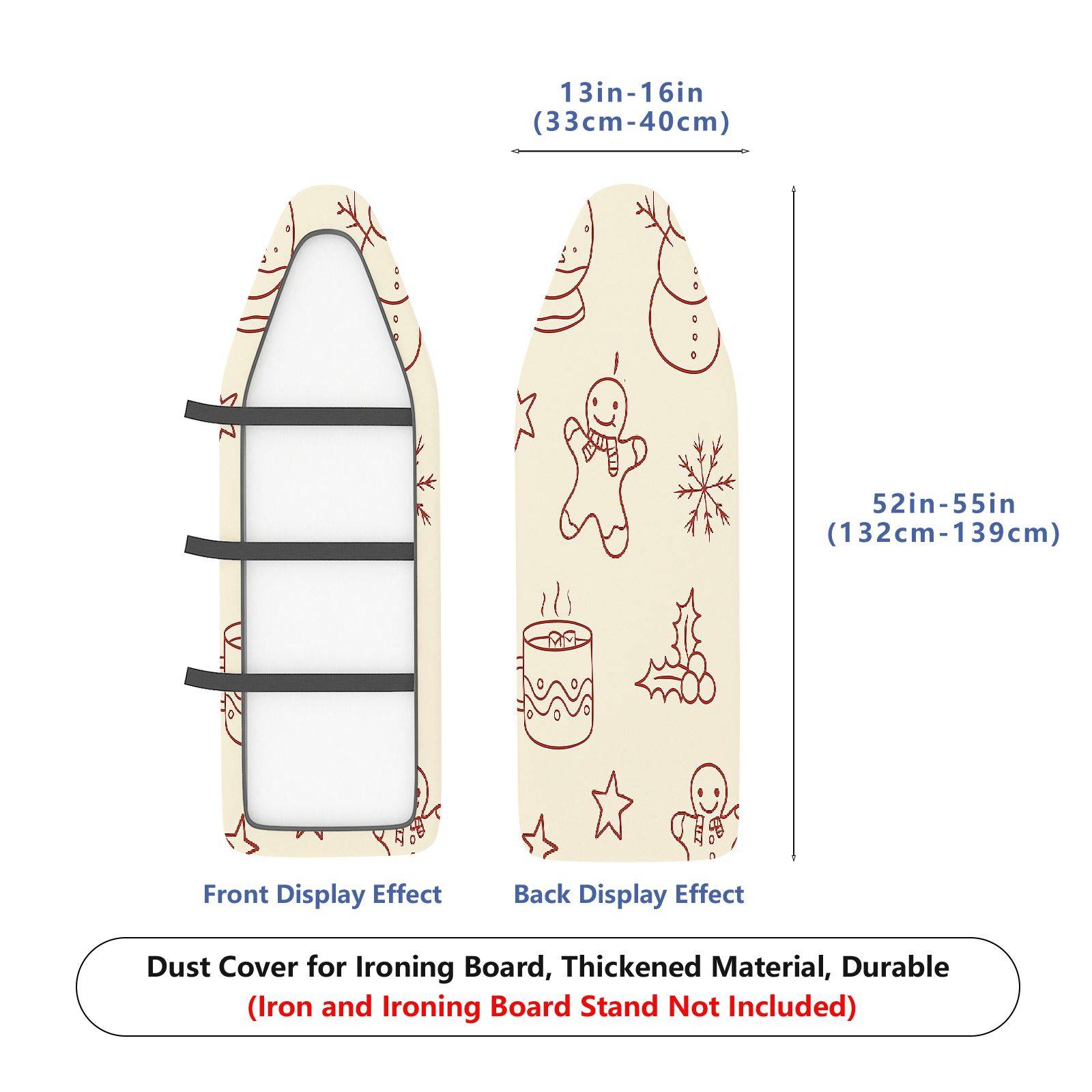 1-Piece Christmas Snowman Gingerbread  Ironing Board Cover, Universal Size, Without Board