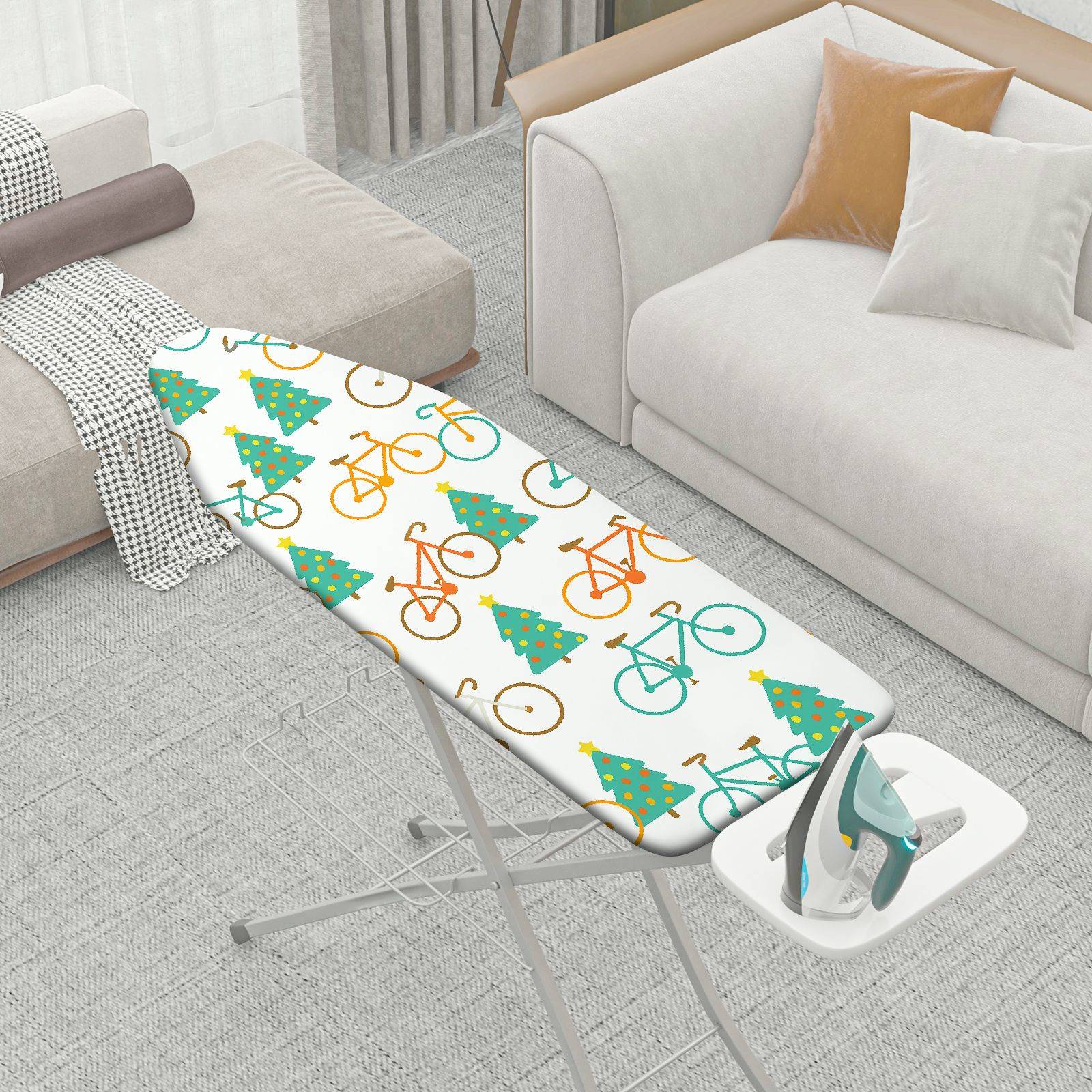 1-Piece Christmas Bicycle Forest  Ironing Board Cover, Universal Size, Without Board