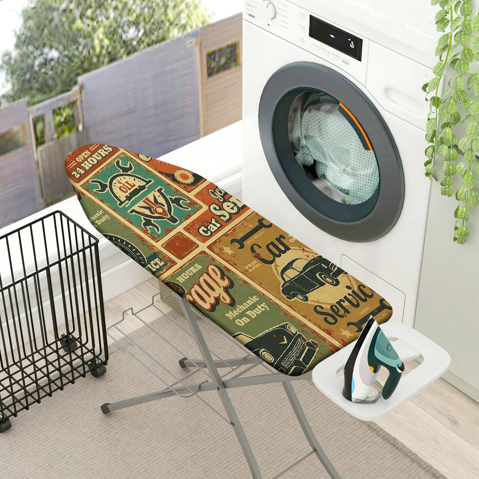 1-Piece Retro Car Service Vintage  Ironing Board Cover, Universal Size, Without Board