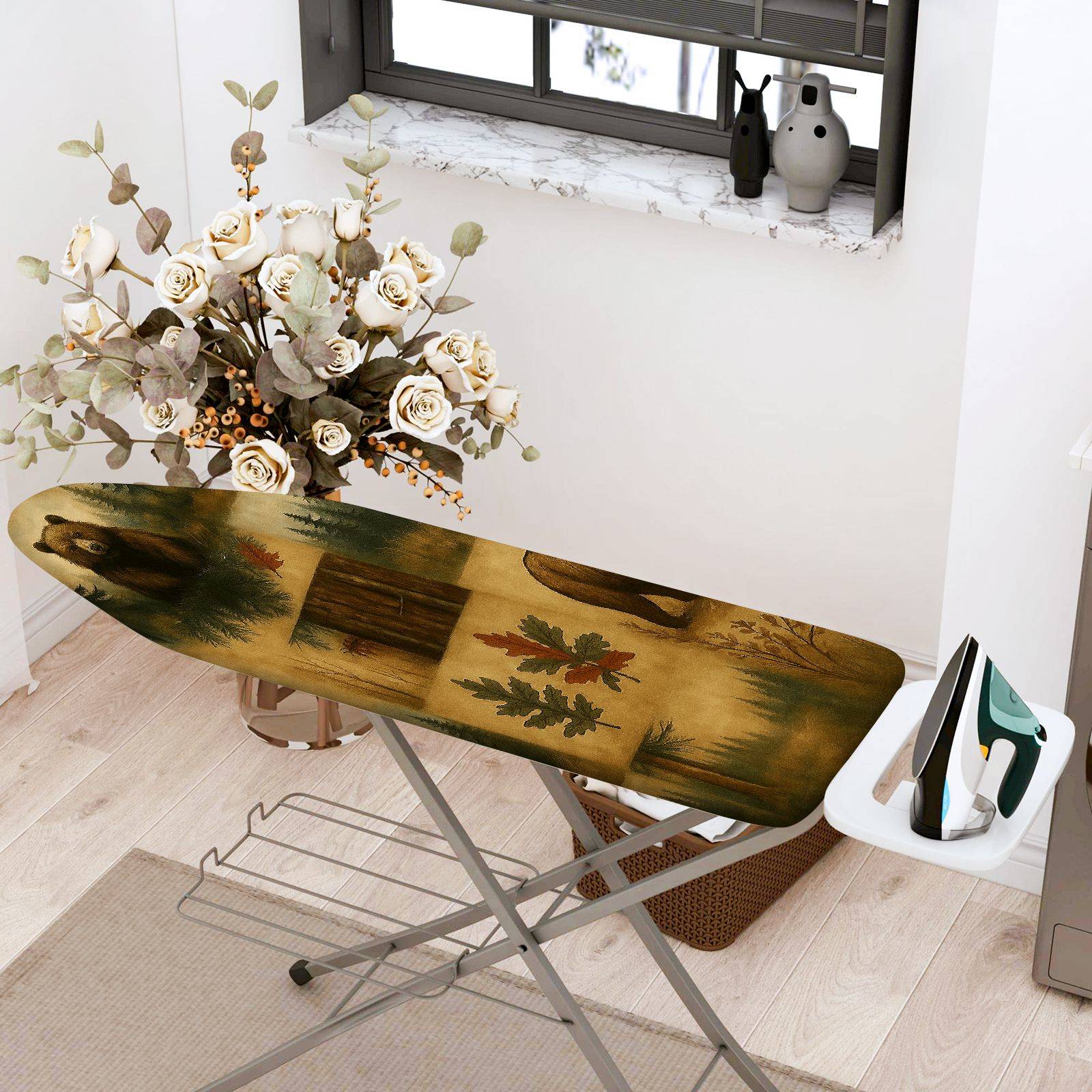 1-Piece Rustic Forest Animal Log  Ironing Board Cover, Universal Size, Without Board
