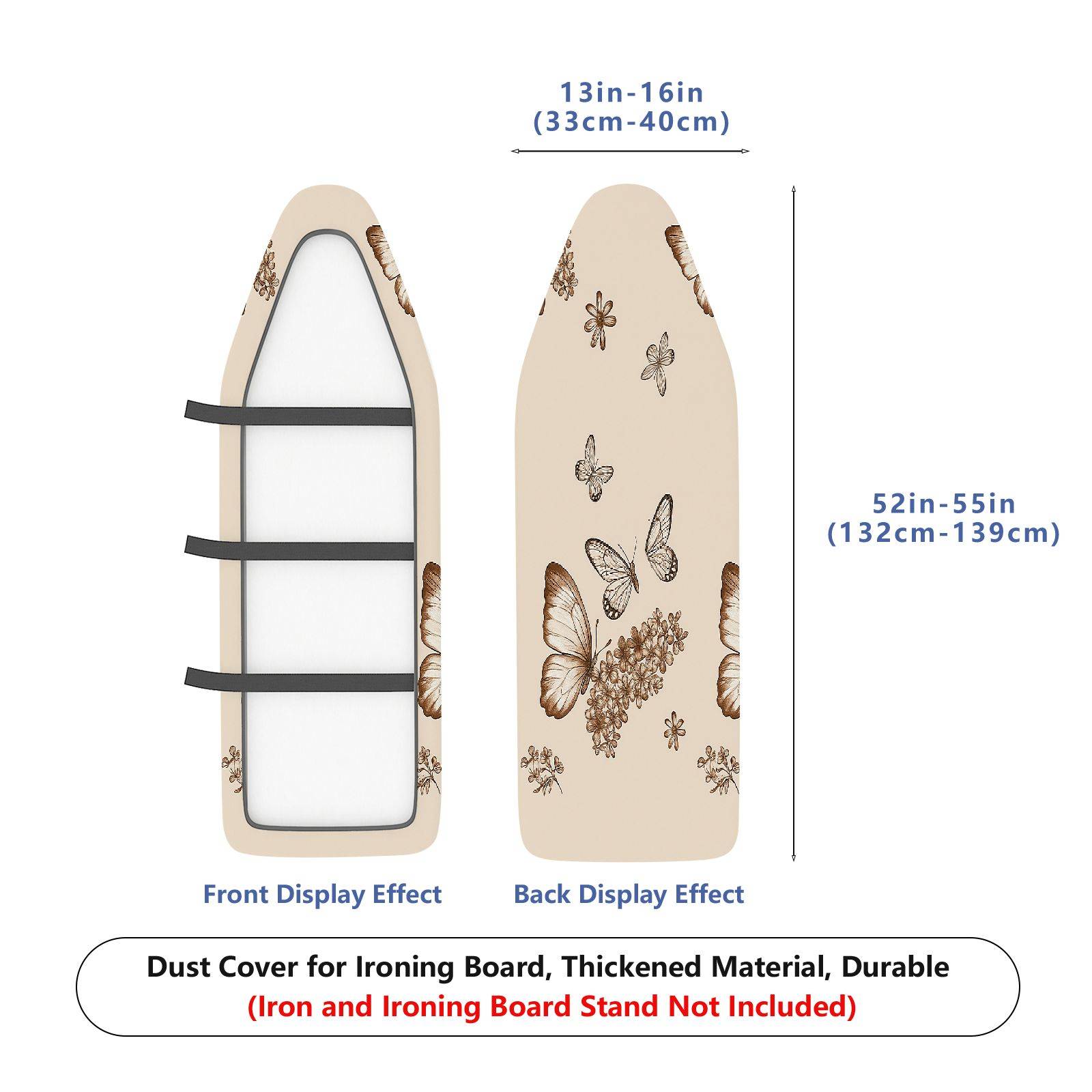 1-Piece Butterflies Flowers Pattern Beige  Ironing Board Cover, Universal Size, Without Board