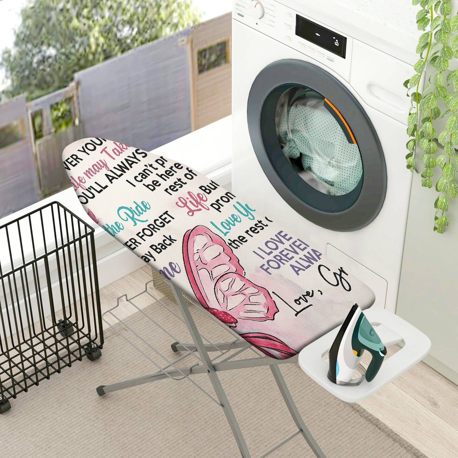 1-Piece Text Printed Pink Love  Ironing Board Cover, Universal Size, Without Board